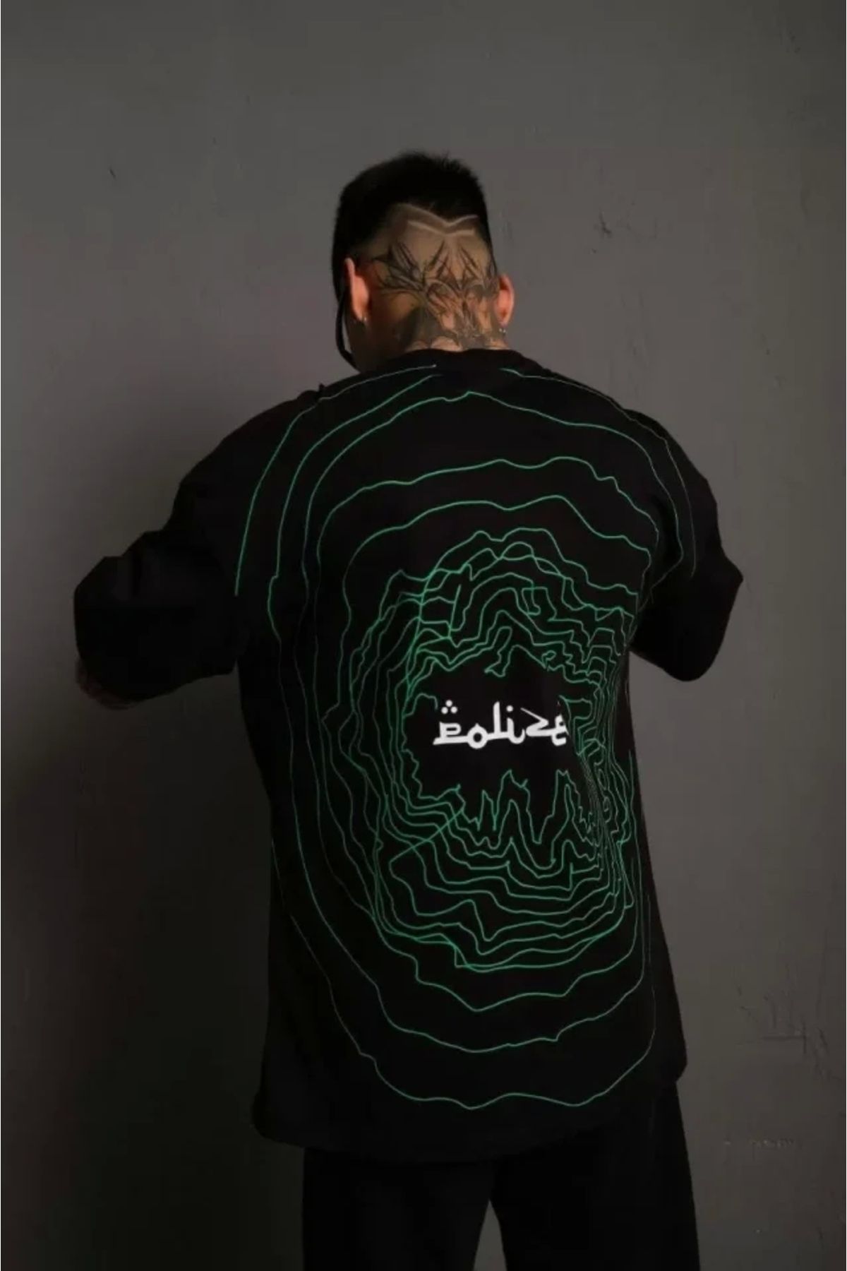 MODA Erkek Bisiklet Yakalı ırt Baskılı Oversize Thirt iyah