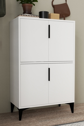 Evmo Home 1401 Ada Ayakkabılık 4 Raflı 4 Kapaklı Çok Amaçlı Dolap Kiler Beyaz