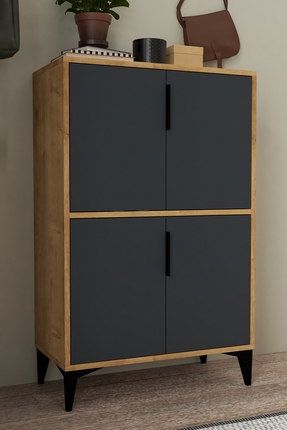 Evmo Home 1403 Ada Ayakkabılık 4 Raflı 4 Kapaklı Çok Amaçlı Dolap Kiler Safir...