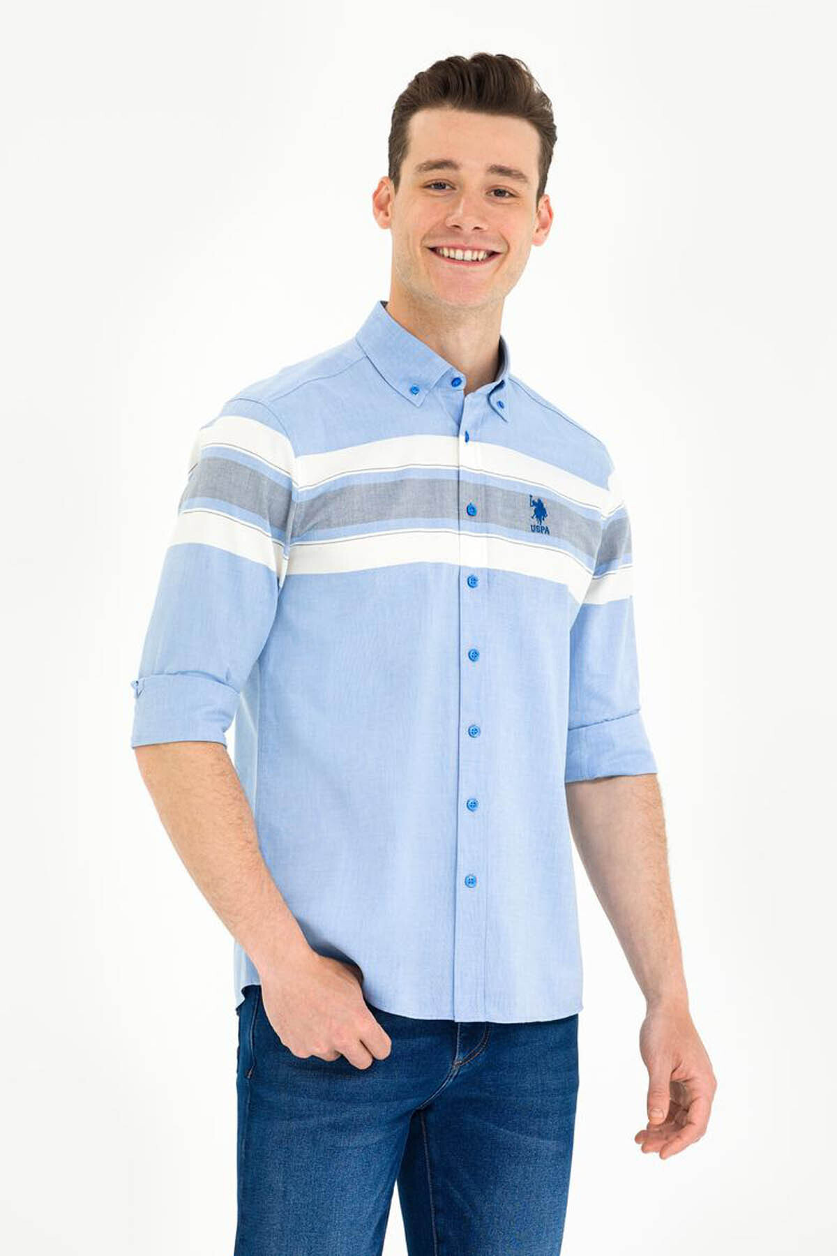 U.S. Polo Assn. Rıbaro Saks Erkek Gömlek 1584026 — آبی — تصویر 3 از 7