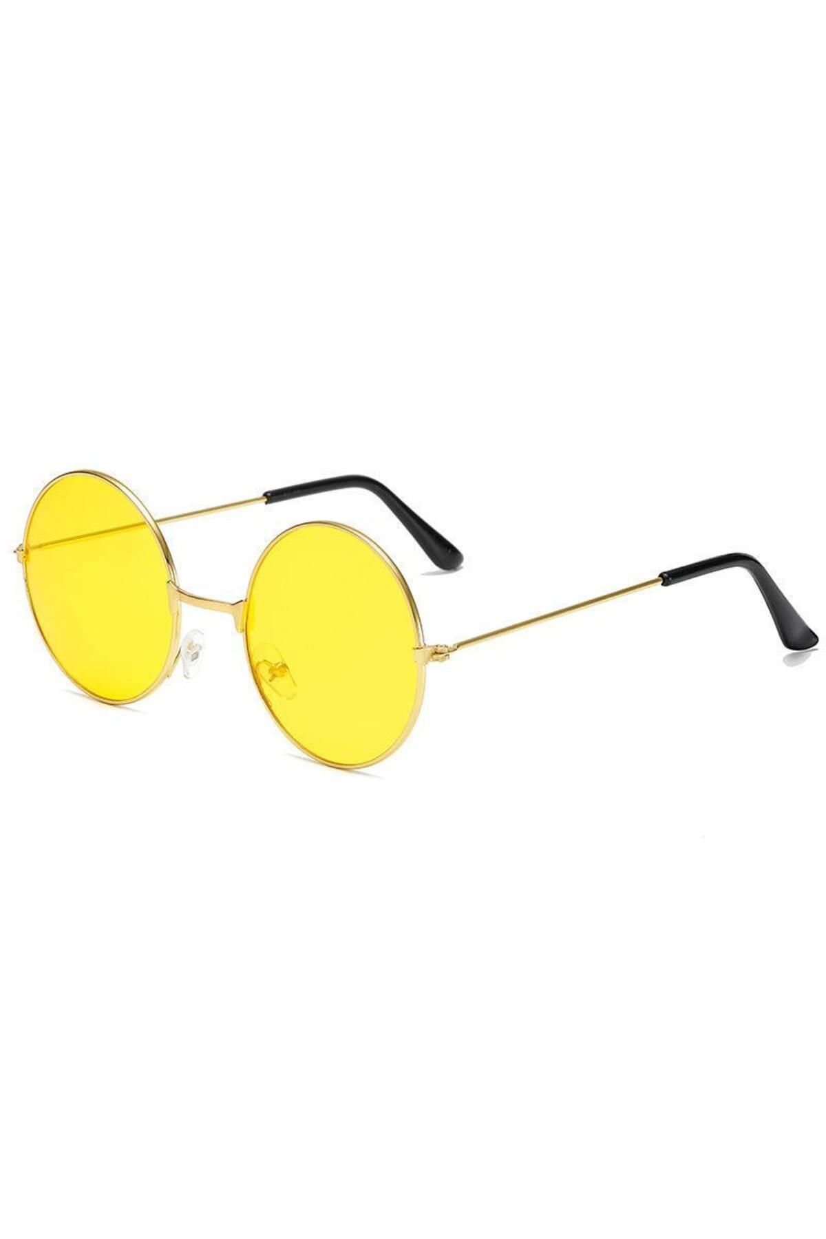 Çnrline Yuvarlak Cam John Lennon Tarzı Gold Çerçeveli Sarı Gözlük
