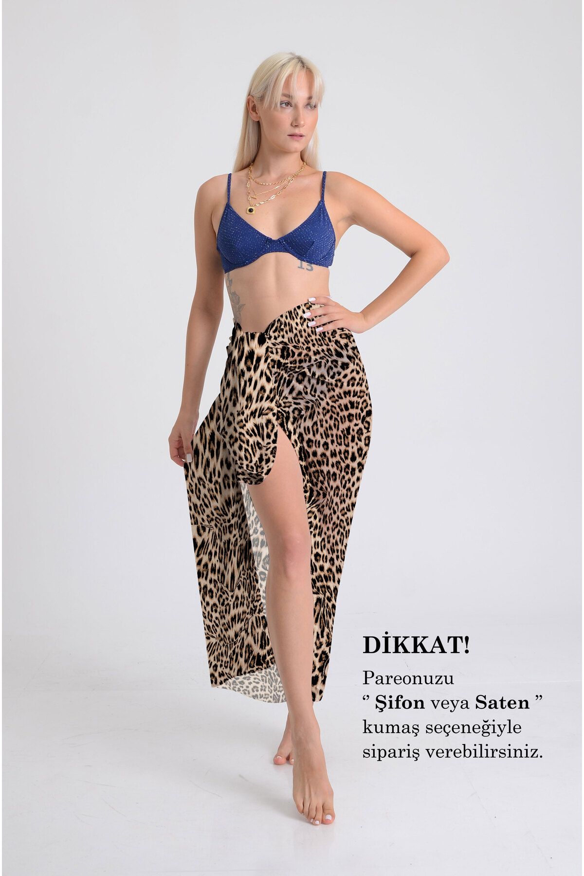 DESENİX Leopar Desenli Pareo - 100x145 cm - İpeksi Şifon & Lüks Saten Kumaş Seçeneği - Plaj Elbisesi