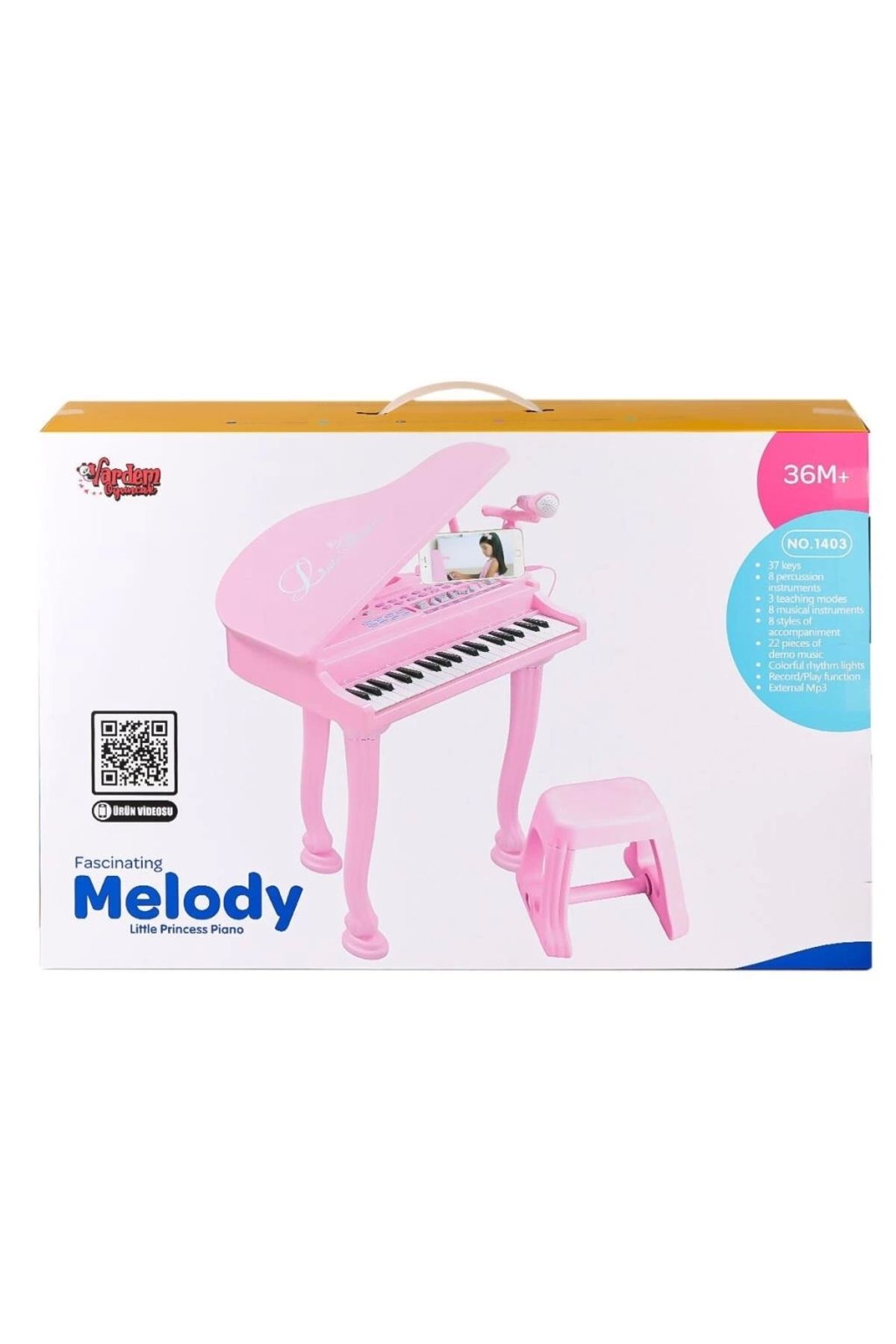 Finetoo Nessiworld BAO-1403 0213 Mikrofonlu 37 Tuşlu Mp3 Çalar Büyük Pembe Piyano