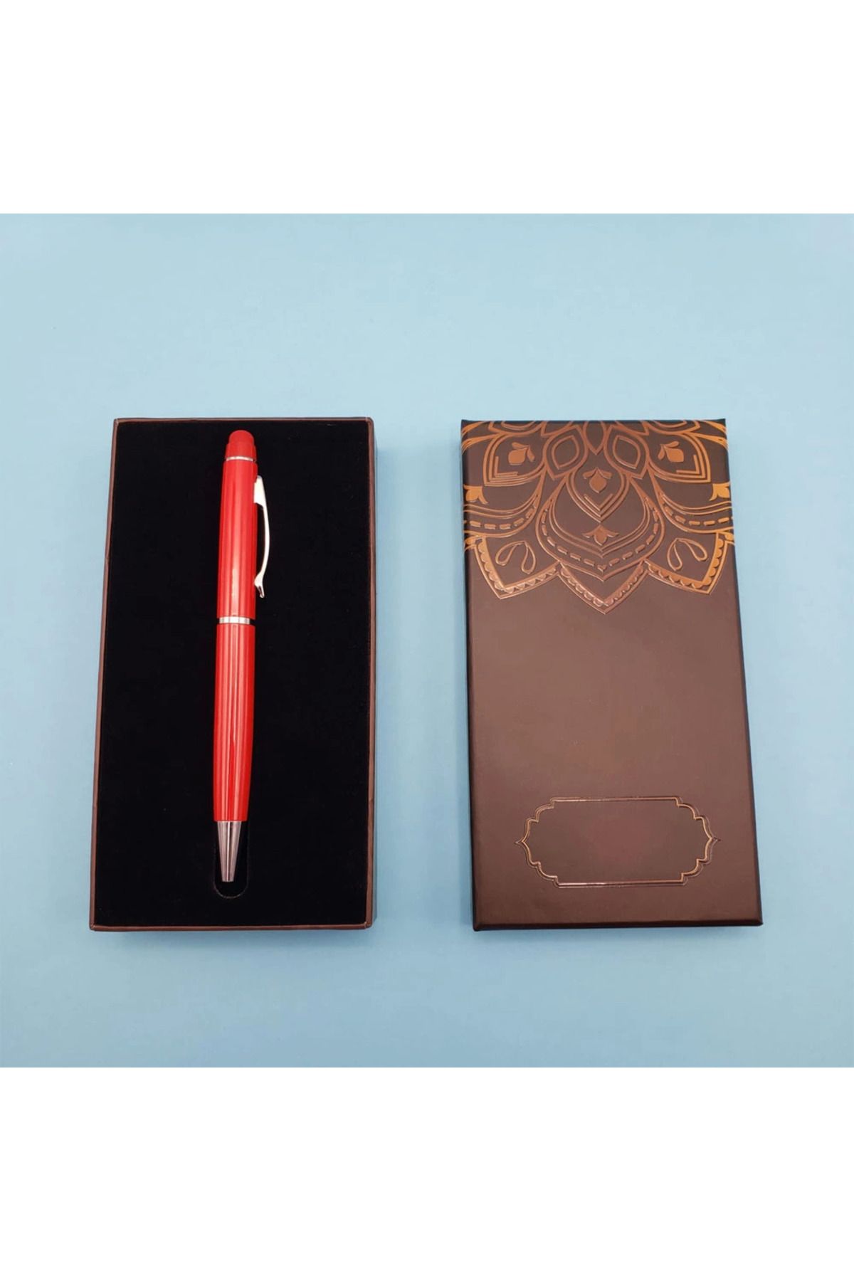 costurera Mandala Desenli Kutulu Kırmızı Touchpen Tükenmez Kalem