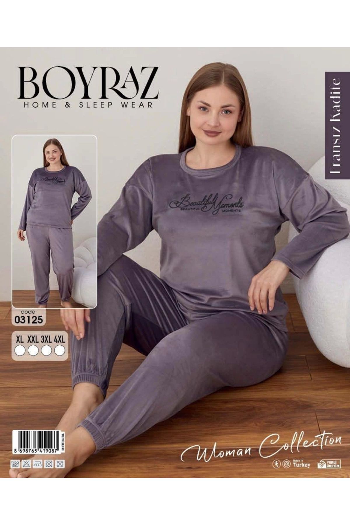 Moda Şahsenem Boyraz 03125 Battal Fransız Kadife Pijama Takımı