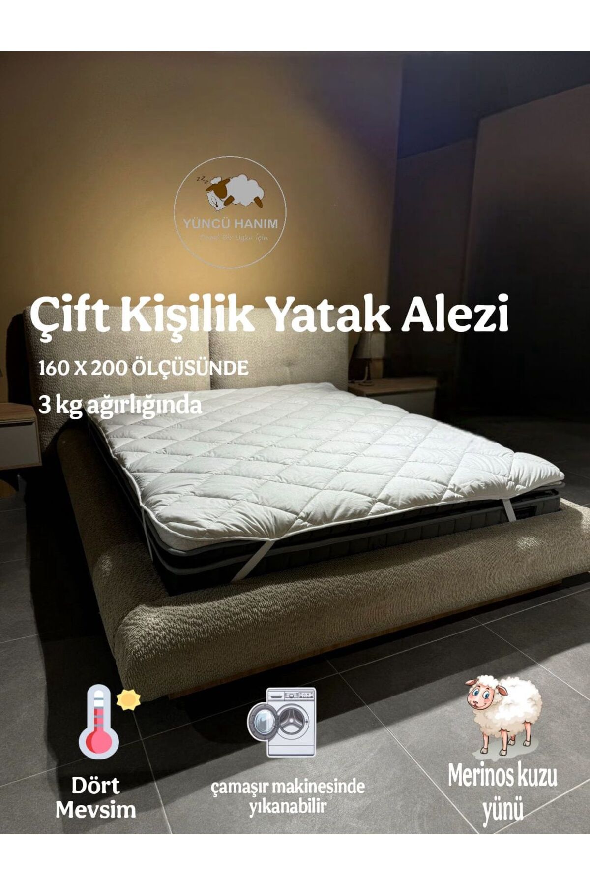 BİEF DESİGN Merinos yün çift kişilik yatak alezi