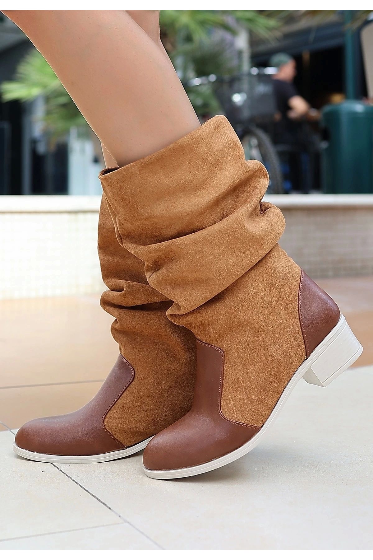 OurStyles Jolin Taba Cilt Süet Detaylı Çizme
