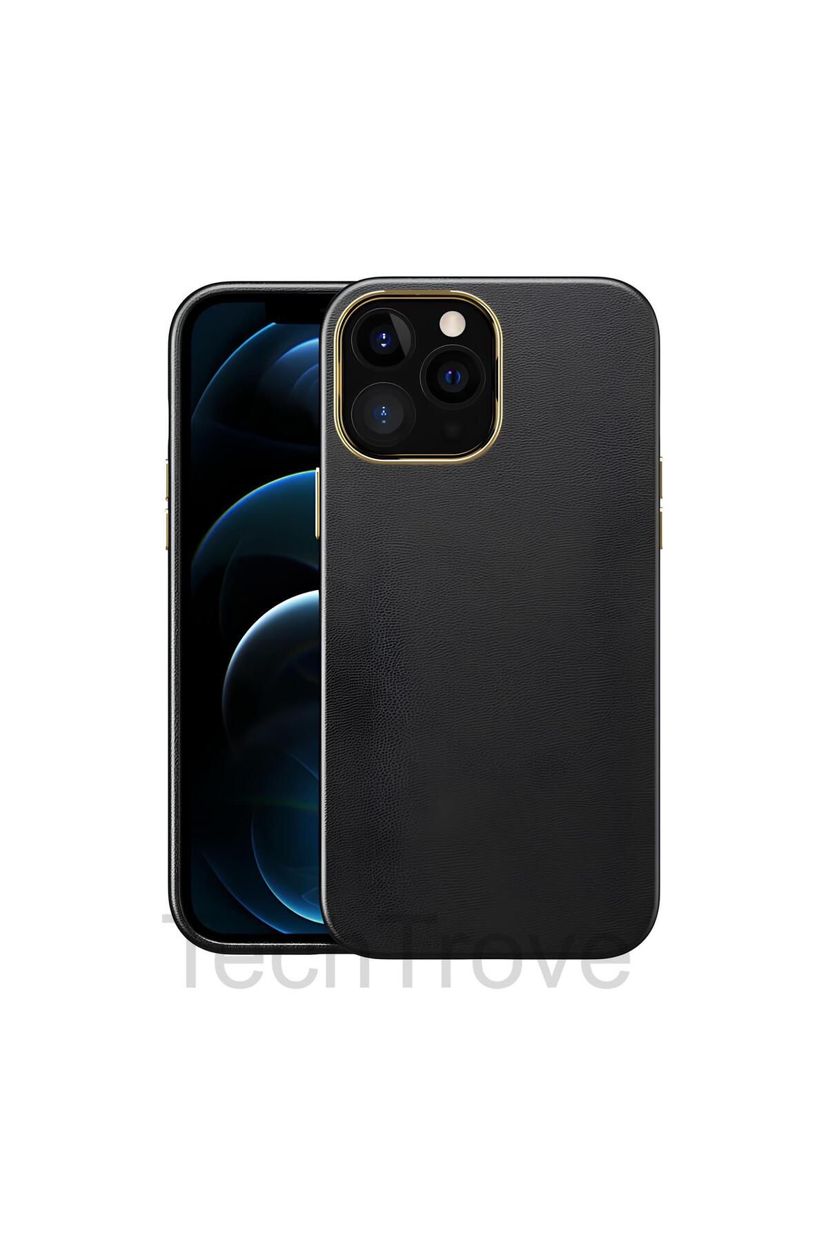 TechTrove Apple iPhone 13 Pro Max Kılıf Deri Tasarım Kamera Koruma Çıkıntılı Elde Kaymaz Soft Kapak