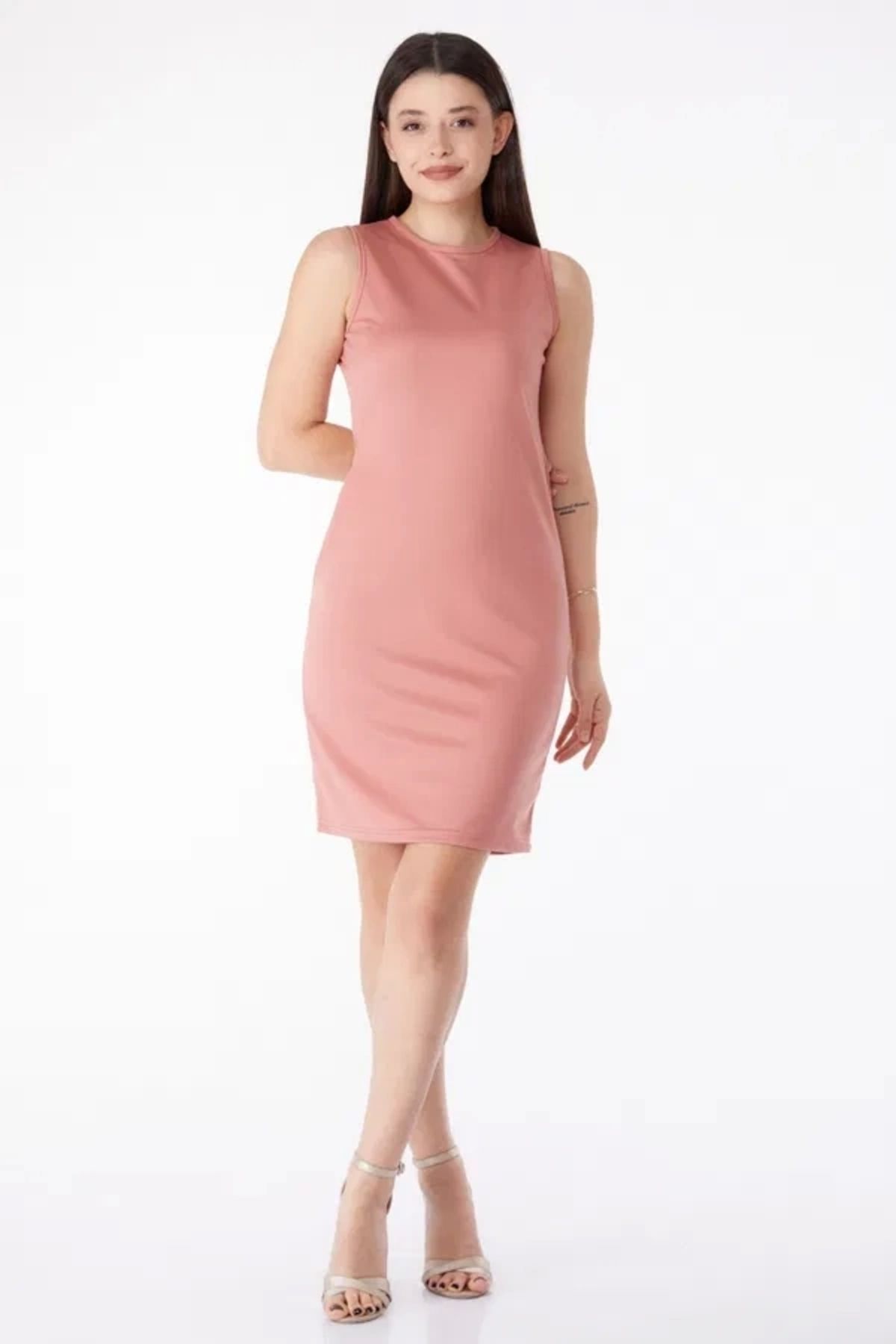 OurStyles Bisiklet Yaka Kadın Mini Elbise