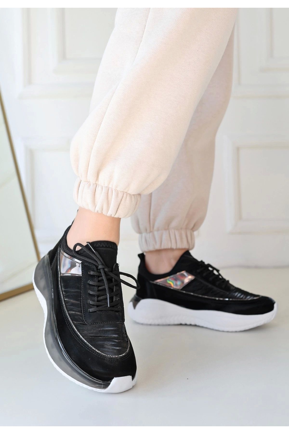 OurStyles Nadio Siyah Rugan Bağcıklı Spor Ayakkabı