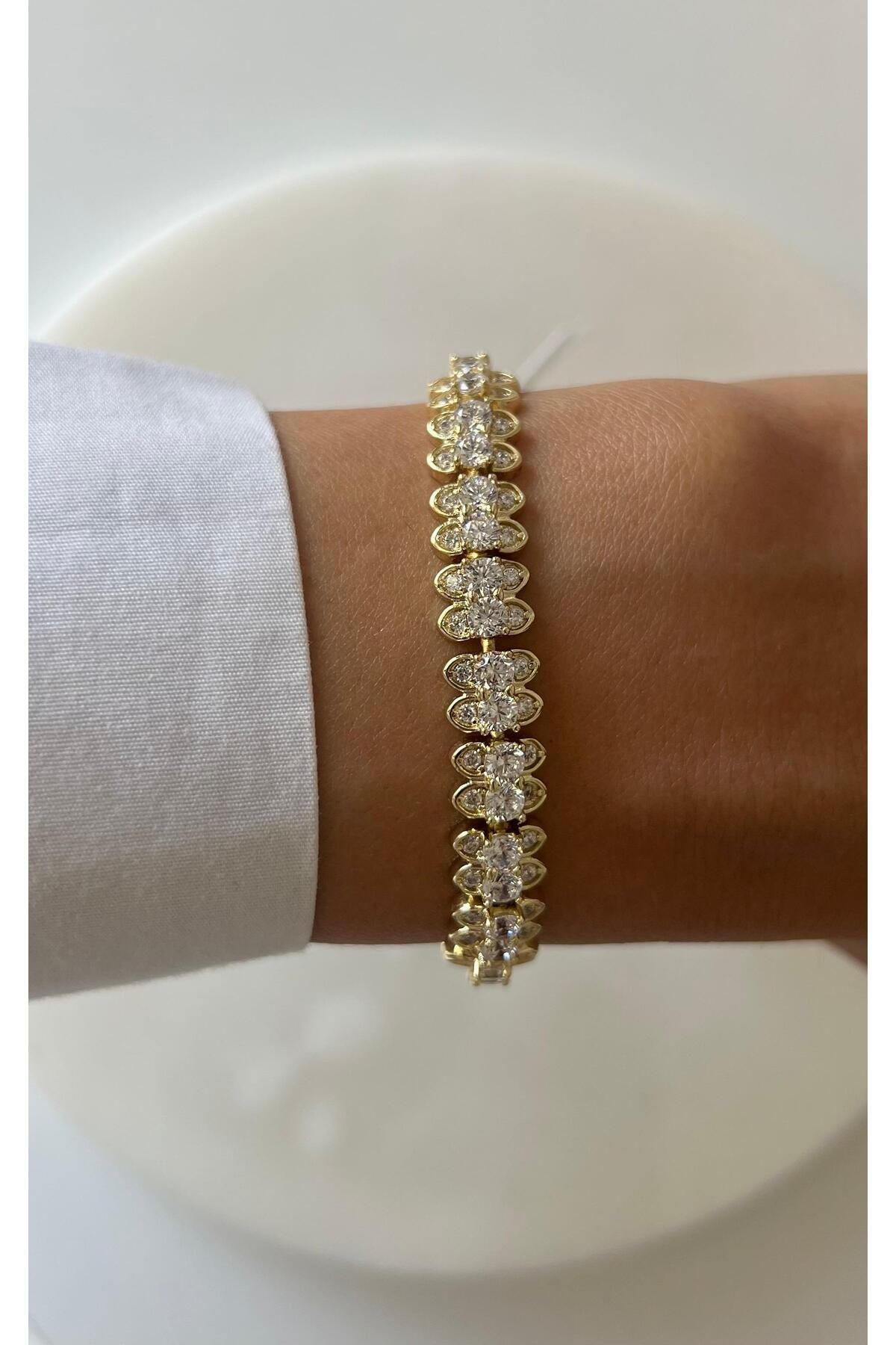 rimeaccessories 14k altın kaplama zirkon taşlı gold bileklik