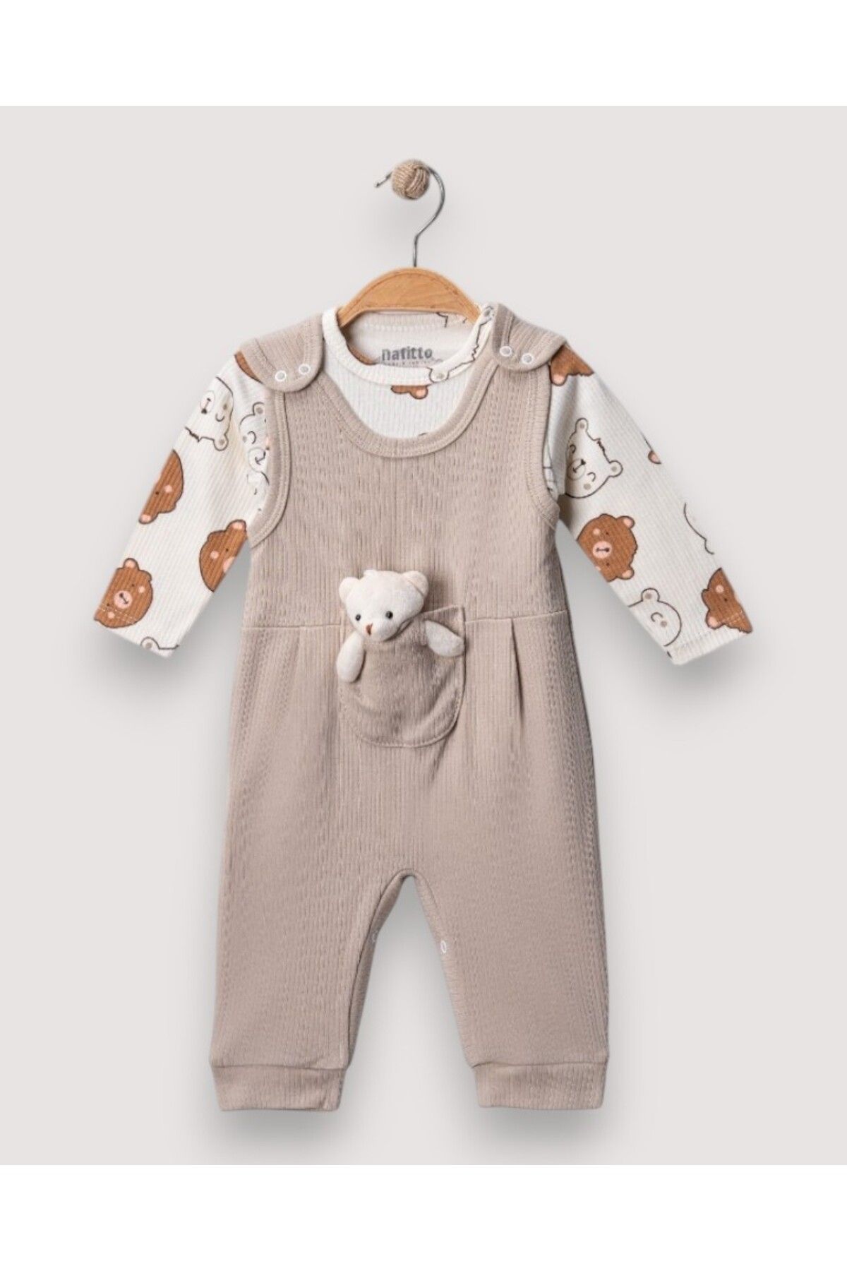 MINNOOSH BABY Ayicik Cepli̇ Ve Moti̇fli̇ 2'li̇ Erkek Tulum Takimi Organi̇k