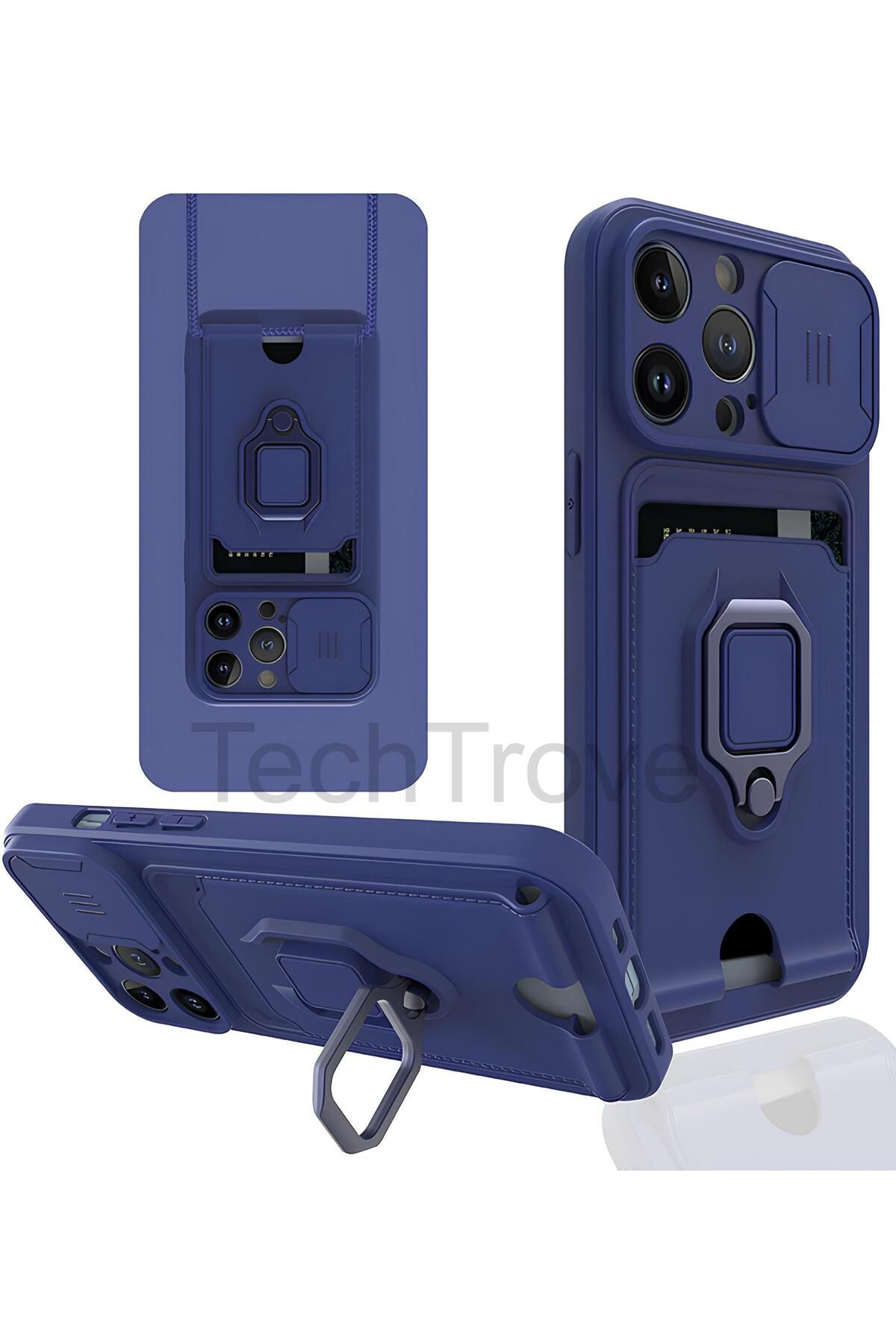 TechTrove iPhone 13 Pro Max Kılıf Kamera Koruma Sürgülü Kartvizitli Kartlıklı Standlı İpli Renkli Kapak