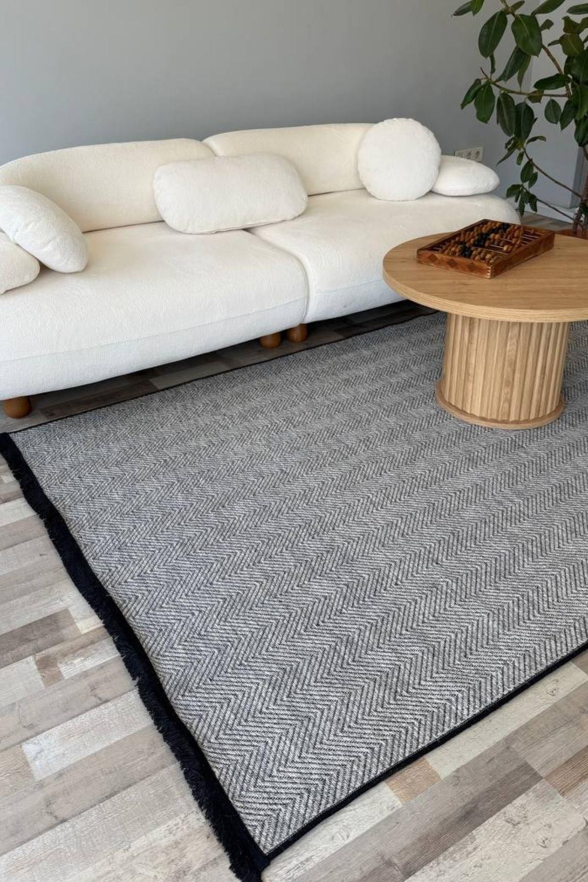 Serteks Pera Sisal Yıkanabilir Dokuma Kaymaz Taban Gri Halı Yolluk Kilim