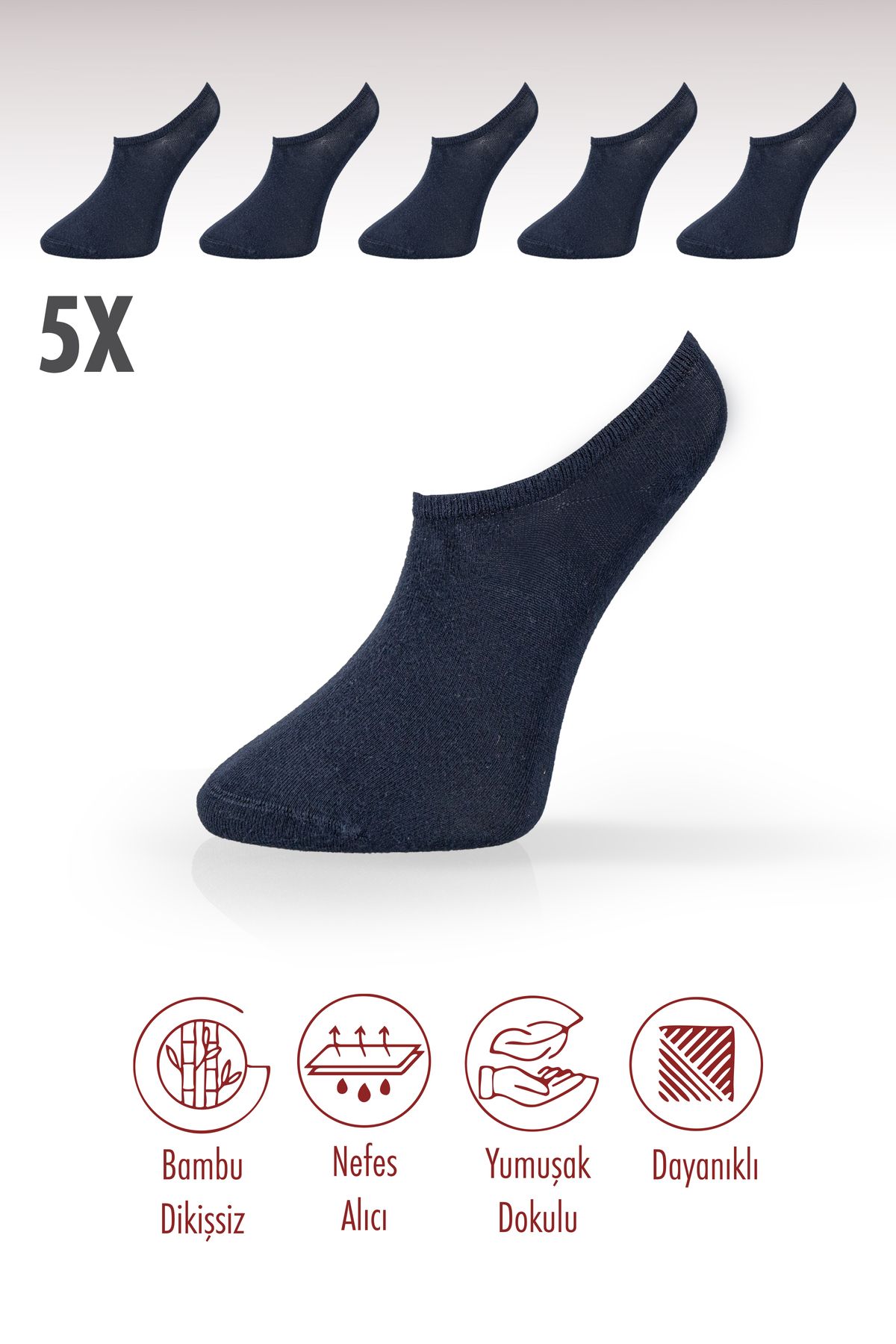 Roff Bambu Sneaker Kadın Çorap Dikişsiz Görünmez Bilekte Spor Çorap Premium 5'li