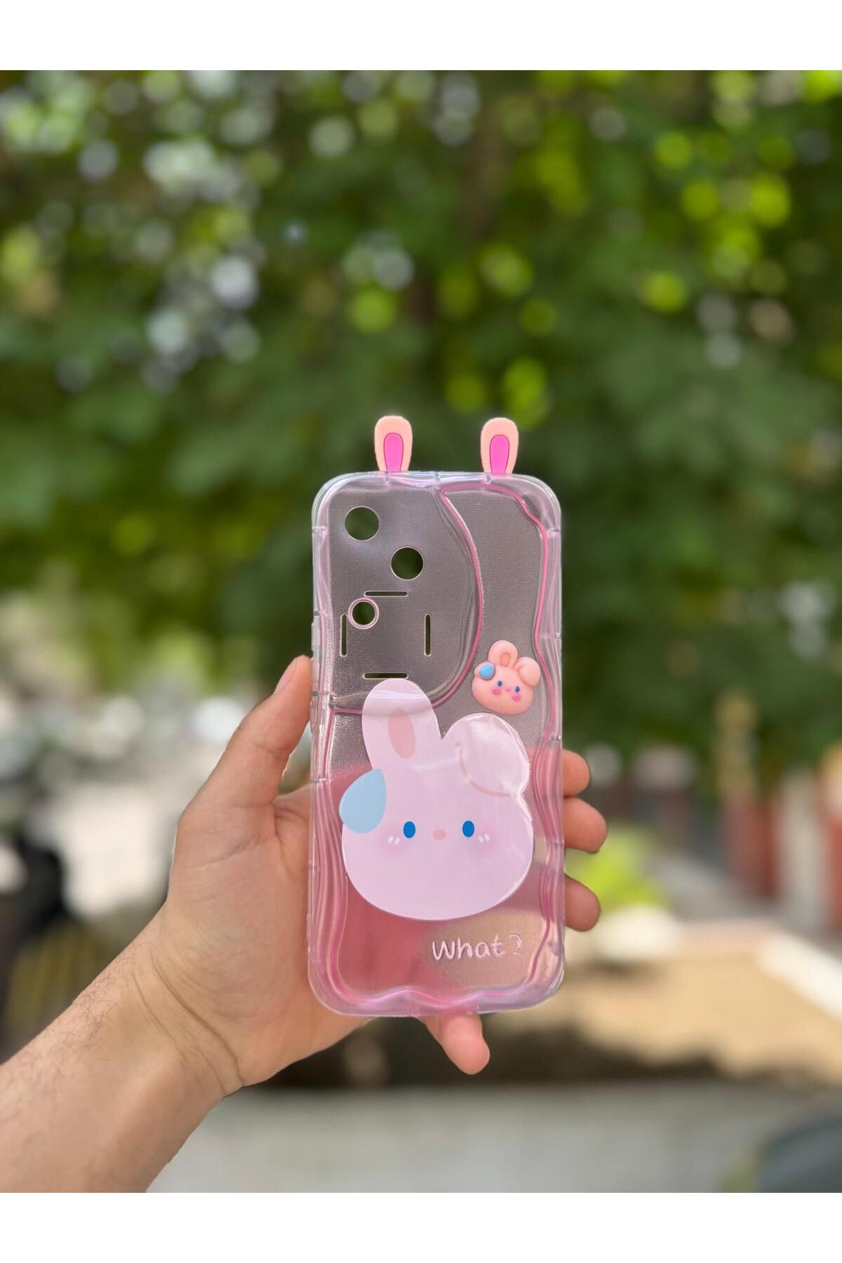 LioTech Vivo V30 5G Uyumlu Kurbağa Ve Tavşan Desenli Kulak Desenli Darbe Emici Özelliğe Sahip Kılıf