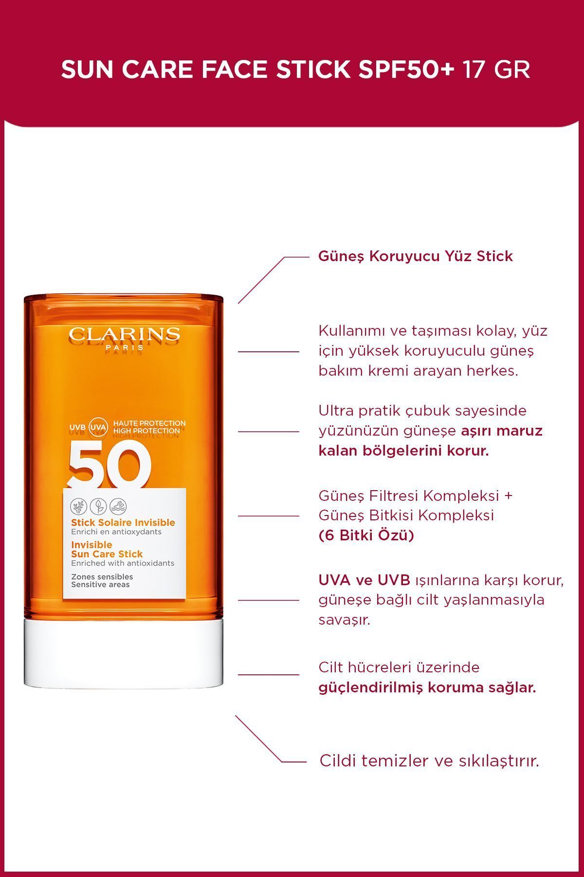 Clarins Hassas Ciltler İçin Güneşin Zararlı Işınlarından Koruyucu Yaşlanma Karşıtı Stick 17 g