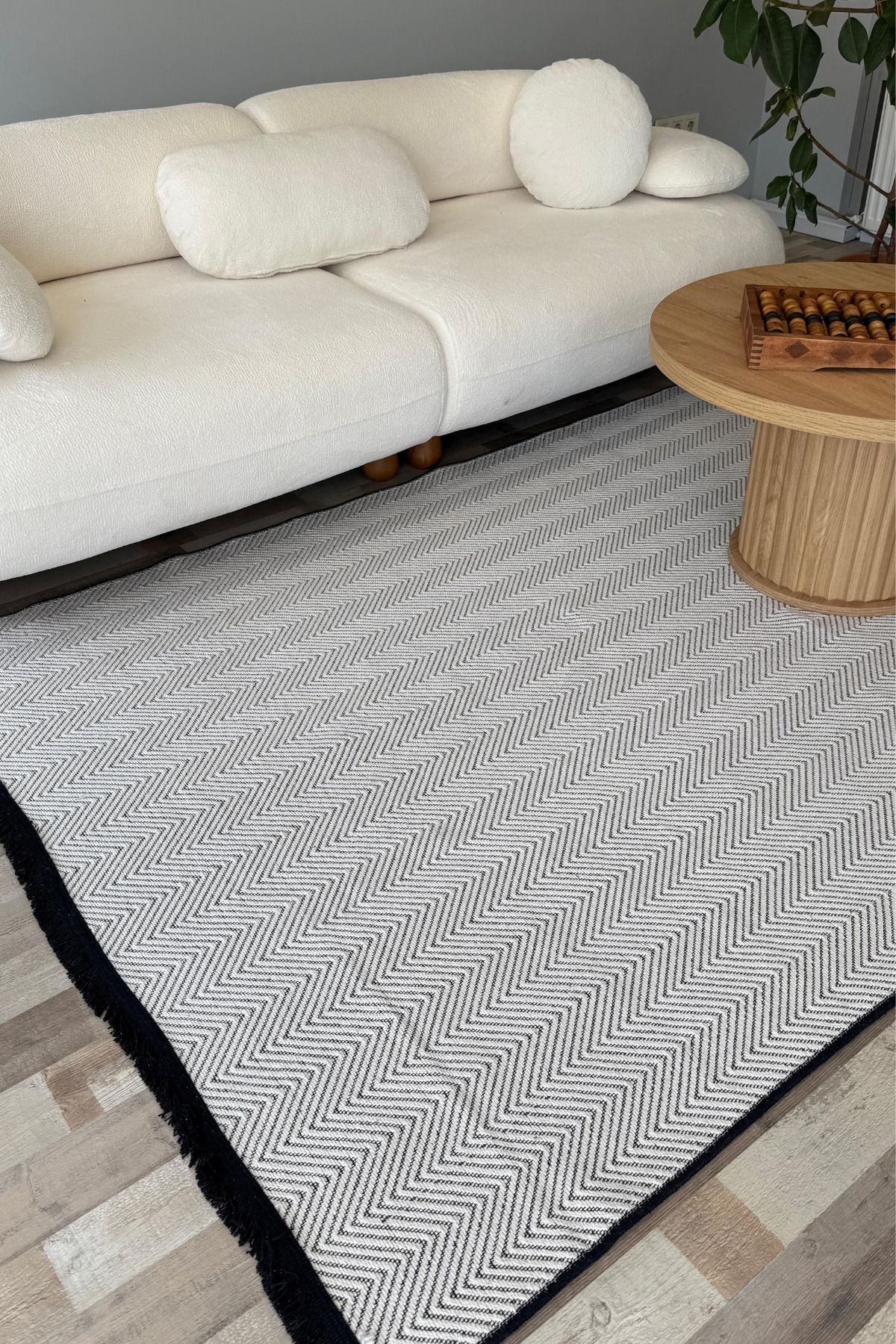 Serteks Pera Sisal Yıkanabilir Dokuma Kaymaz Taban Beyaz Halı Yolluk Kilim