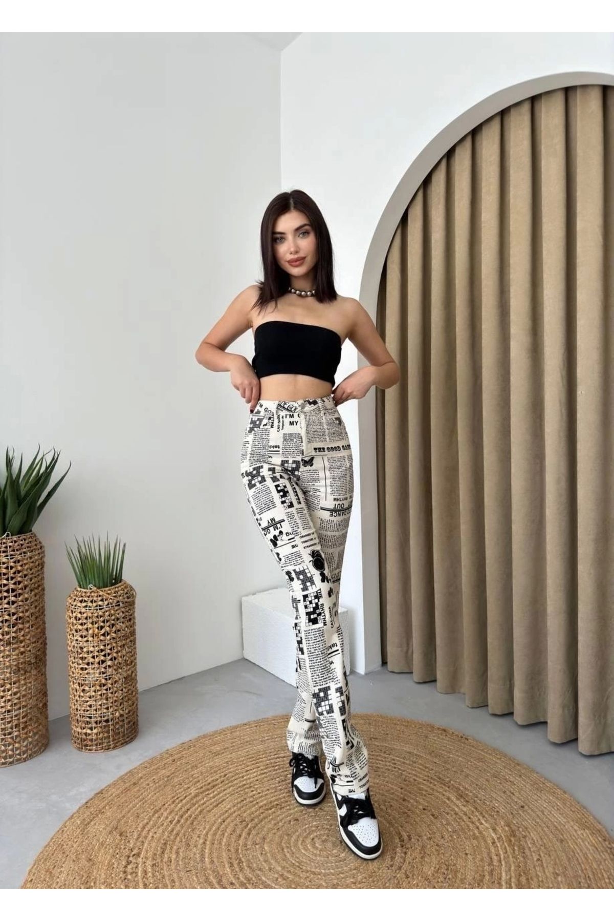 MODA Novıne Gazete Desenli Pantolon