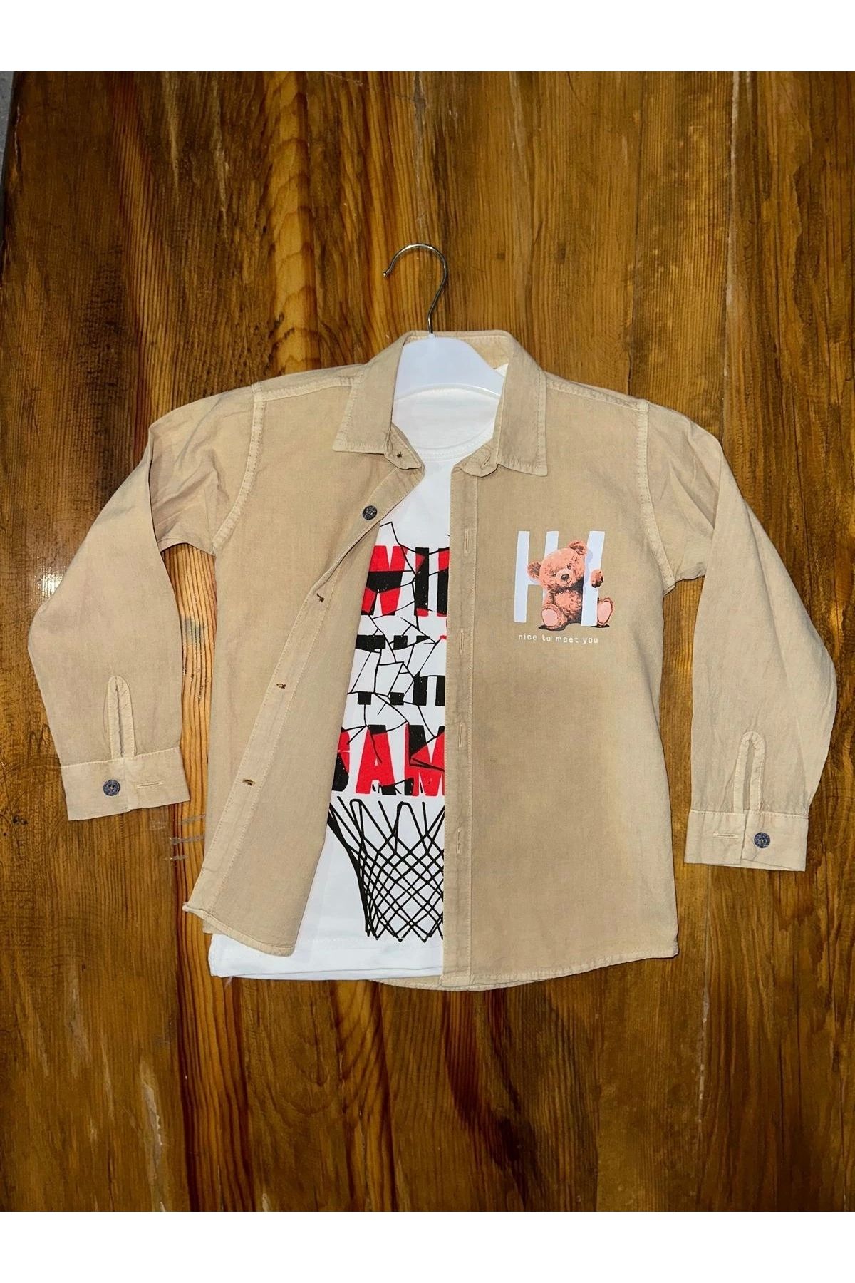 OurStyles 4-8 yaş tişört gömlek kombini vizon
