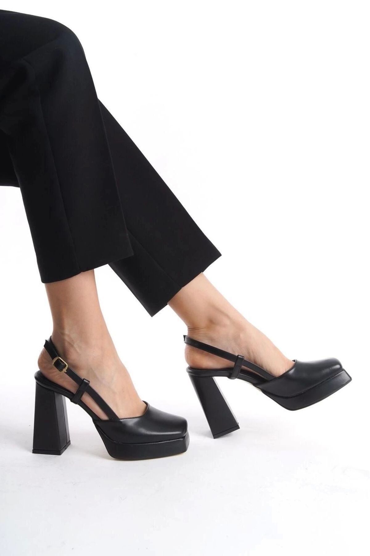 OurStyles Mety Siyah Cilt Topuklu Ayakkabı