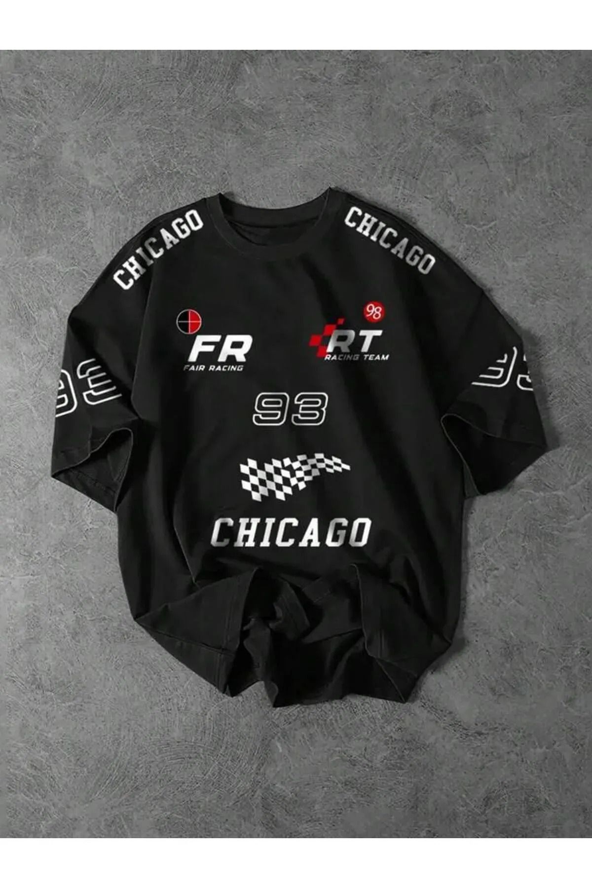 Racıng Unisex Fair Racing Chicago Baskılı Oversize %100 Pamuk T-Shirt