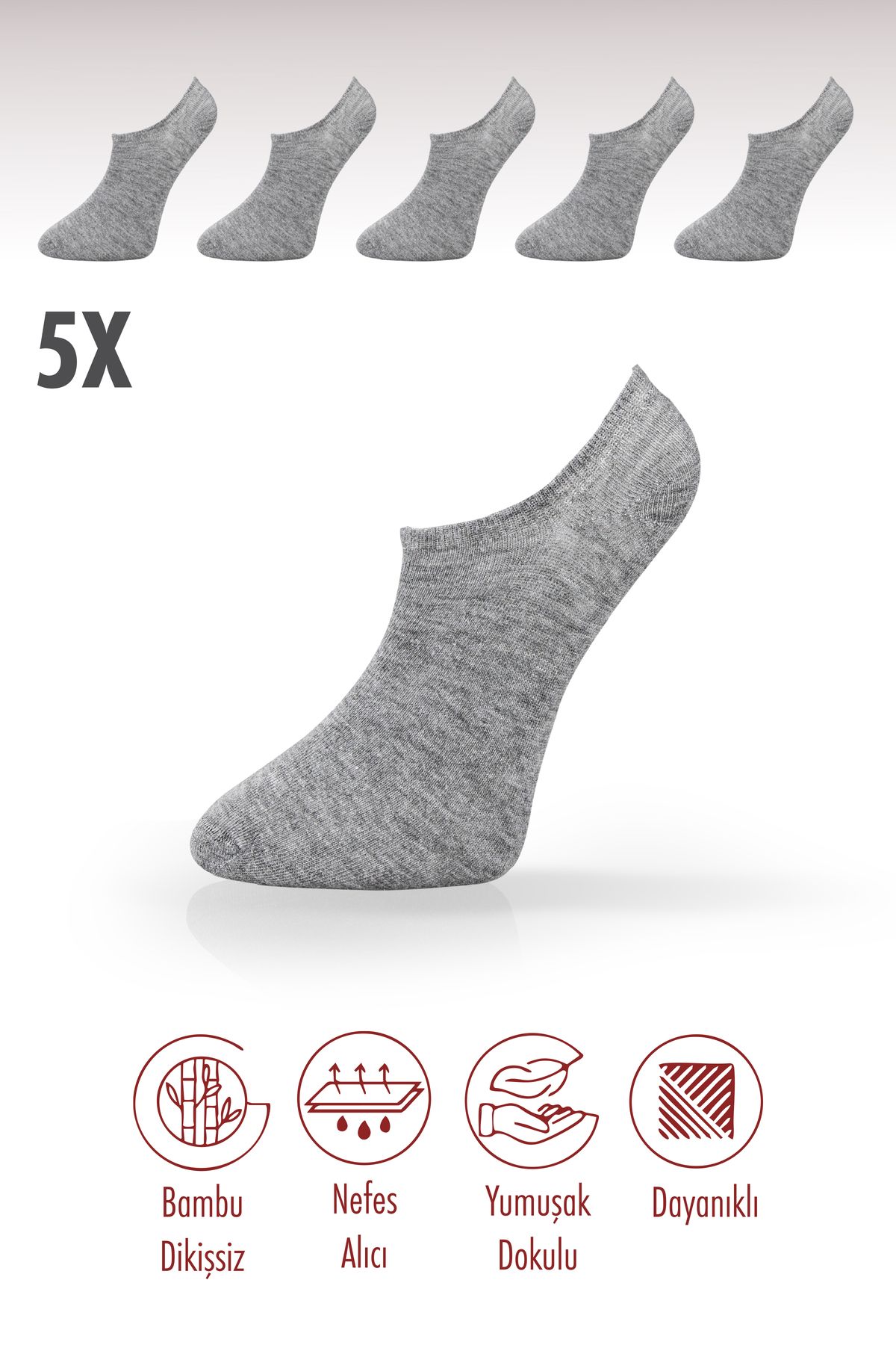 Roff Bambu Sneaker Kadın Çorap Dikişsiz Görünmez Bilekte Spor Çorap Premium 5'li