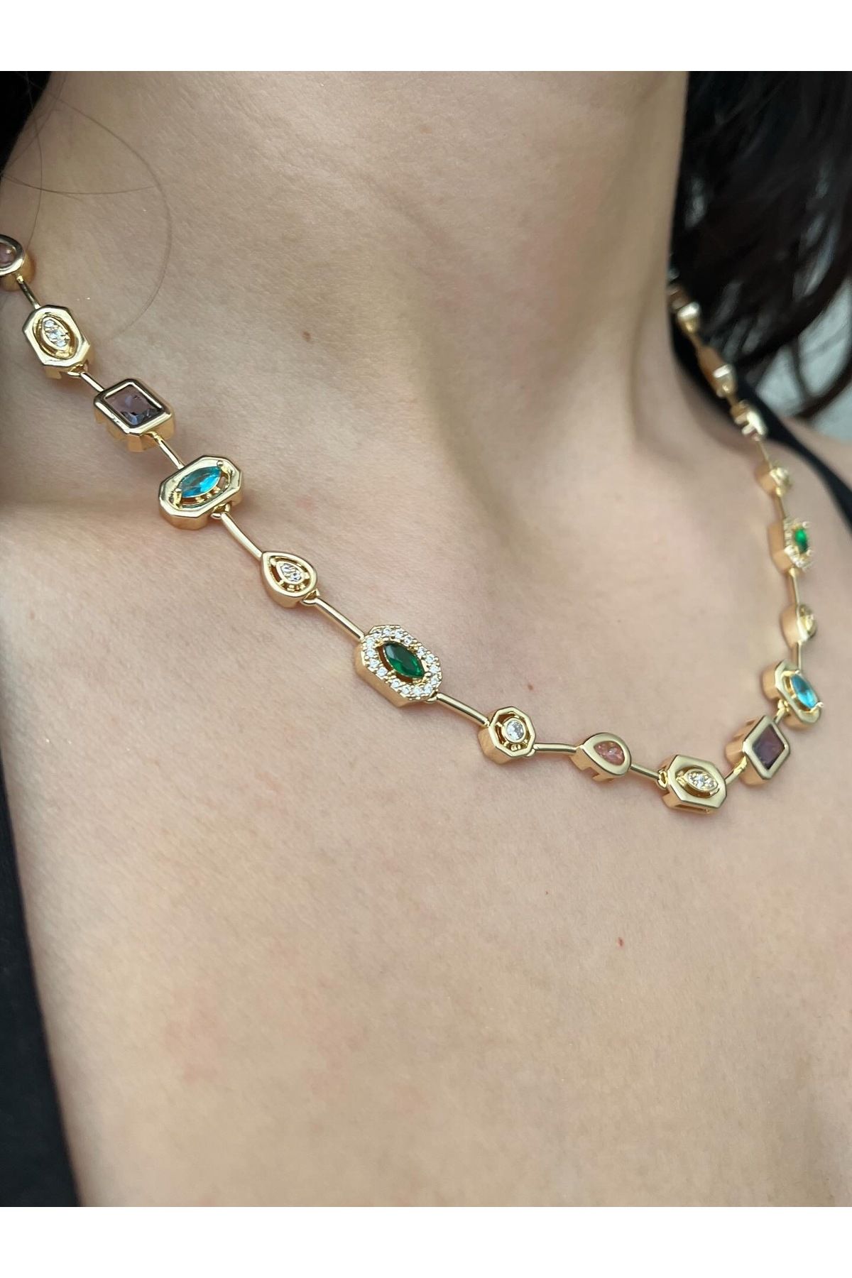 S&A Accessory Renkli Taşlı Kolye
