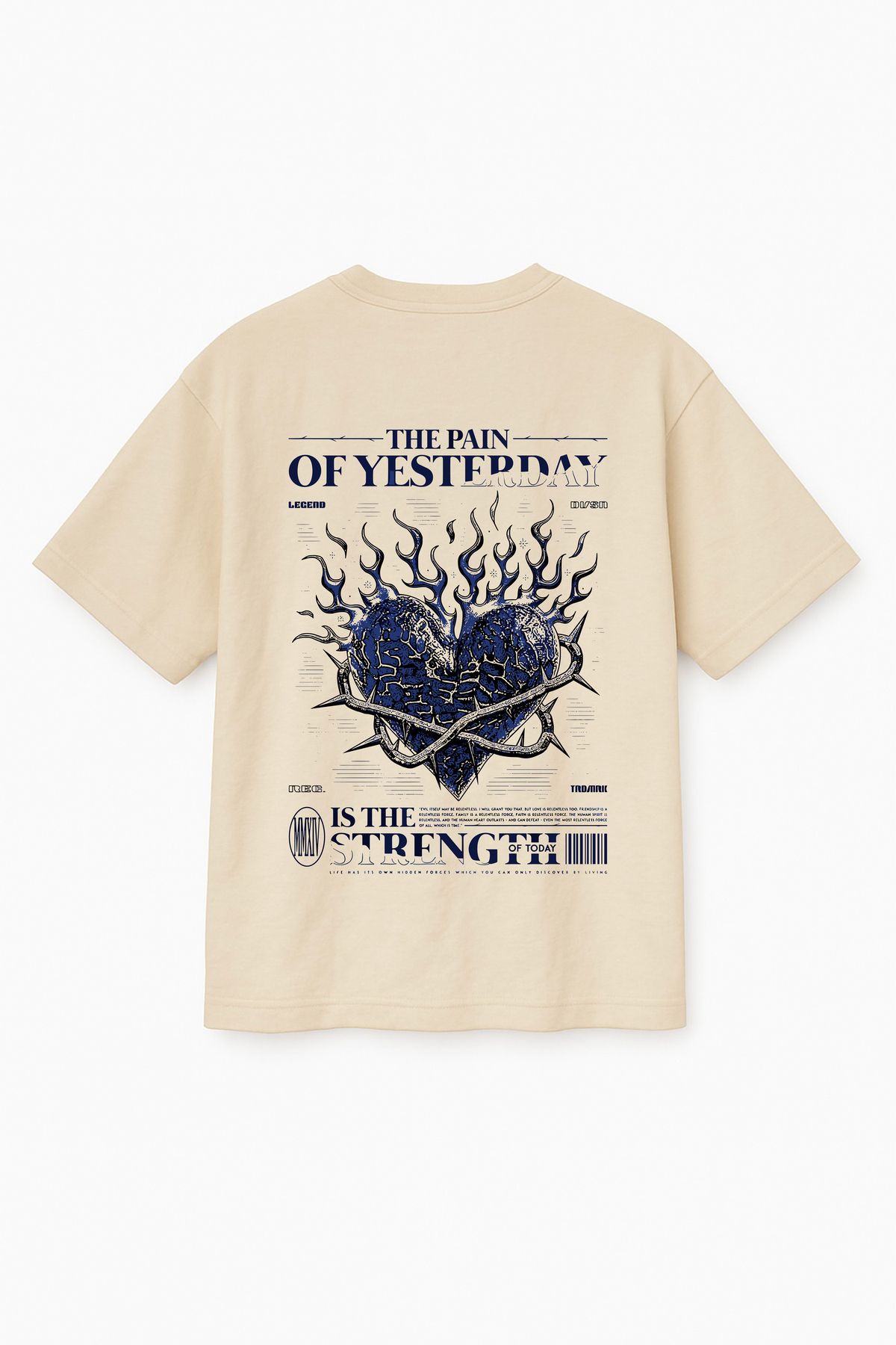 Altair Tr Bej Renk Oversize The Pain Of Yesterday Dikenli Alevli Kalp Baskılı Unisex Tişört T-Shirt