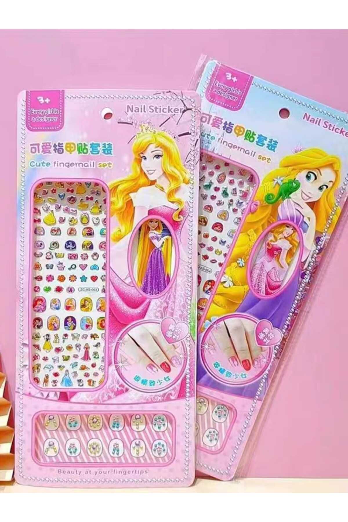 Eva Rose 2 Adet Prensesli 150'li Kız Çocuk Takma Tırnak Sticker Tırnak süsleme taşı ve Törpü Seti