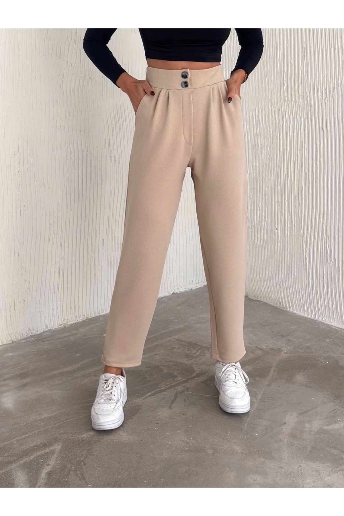 OurStyles örme krep pantolon çift düğmeli