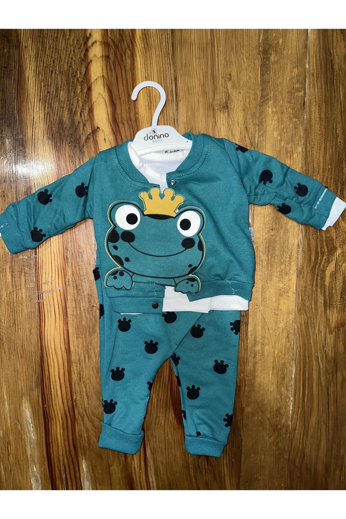 OurStyles 3-12 aylık kurbağa desenli üçlü takım koyumavi