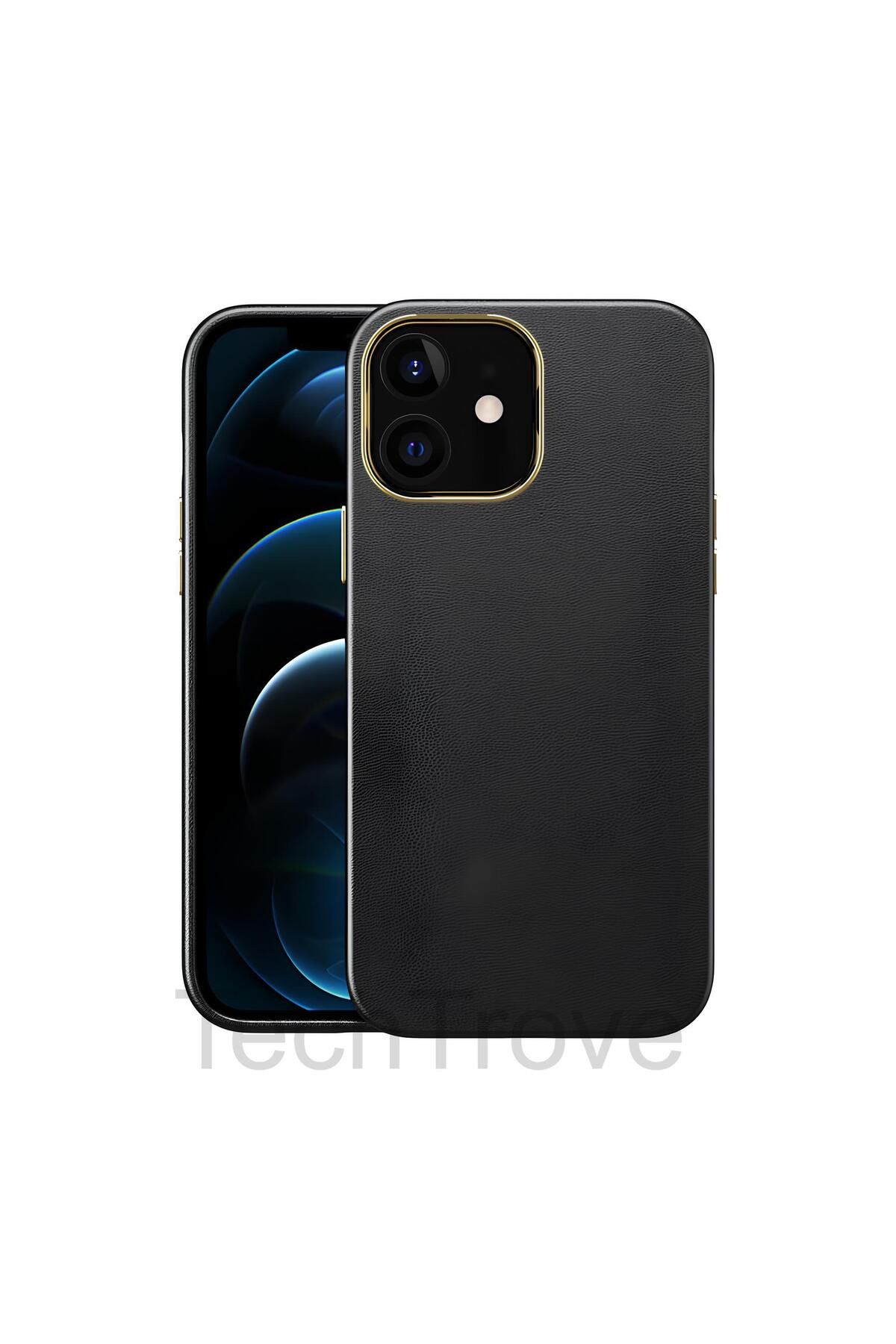TechTrove Apple iPhone 12 Kılıf Deri Tasarım Kamera Koruma Çıkıntılı Elde Kaymaz Soft Kapak