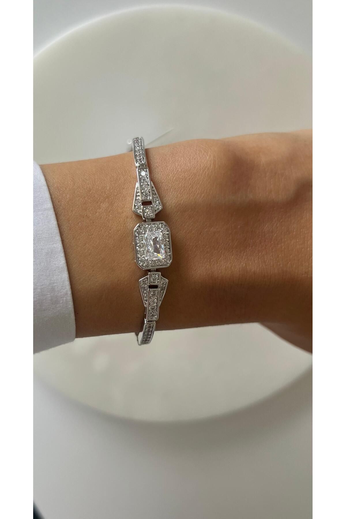 rimeaccessories 14k altın kaplama baget zirkon taşlı silver bileklik
