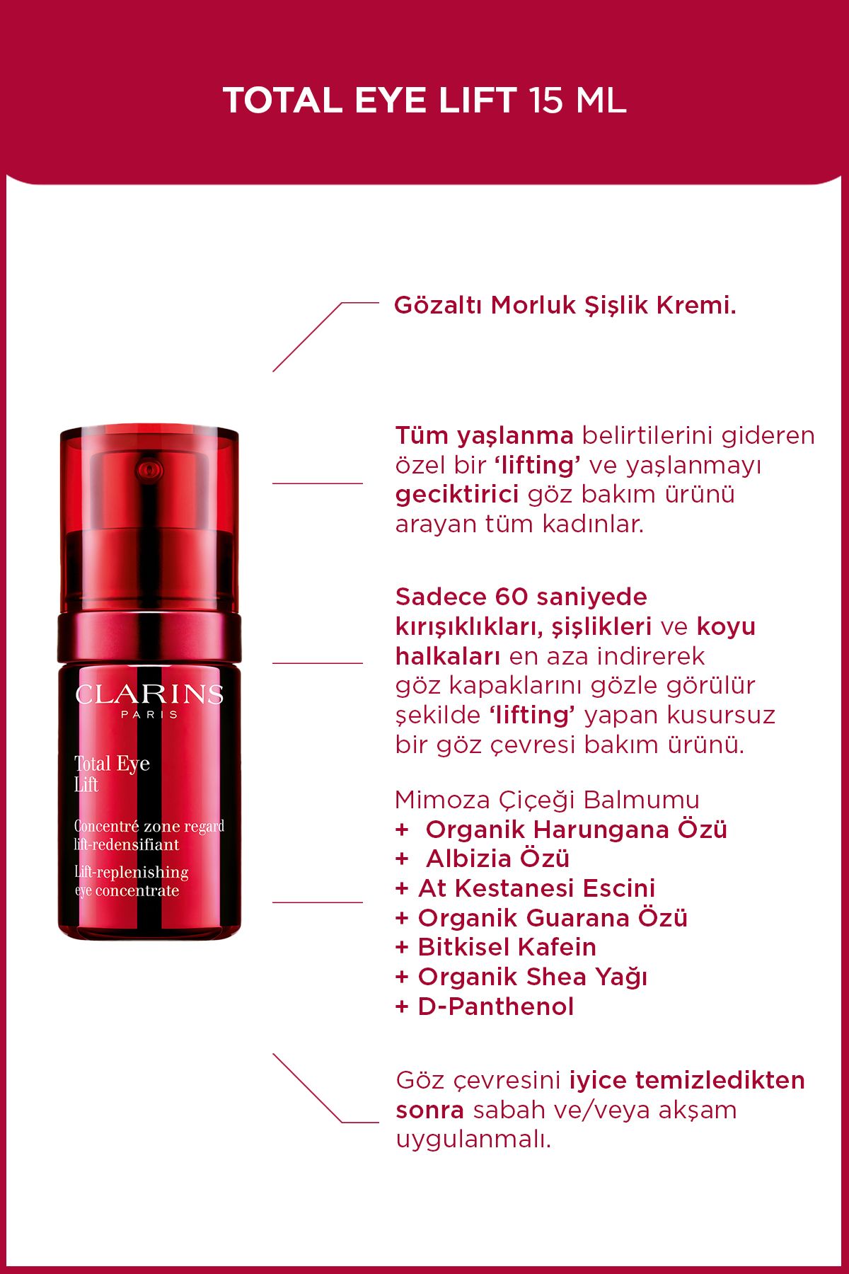 Clarins Kırışıklık,Koyu Halka ve Şişkinlikleri Giderici Yaşlanma Karşıtı Onarıcı Göz Kremi 15 ml