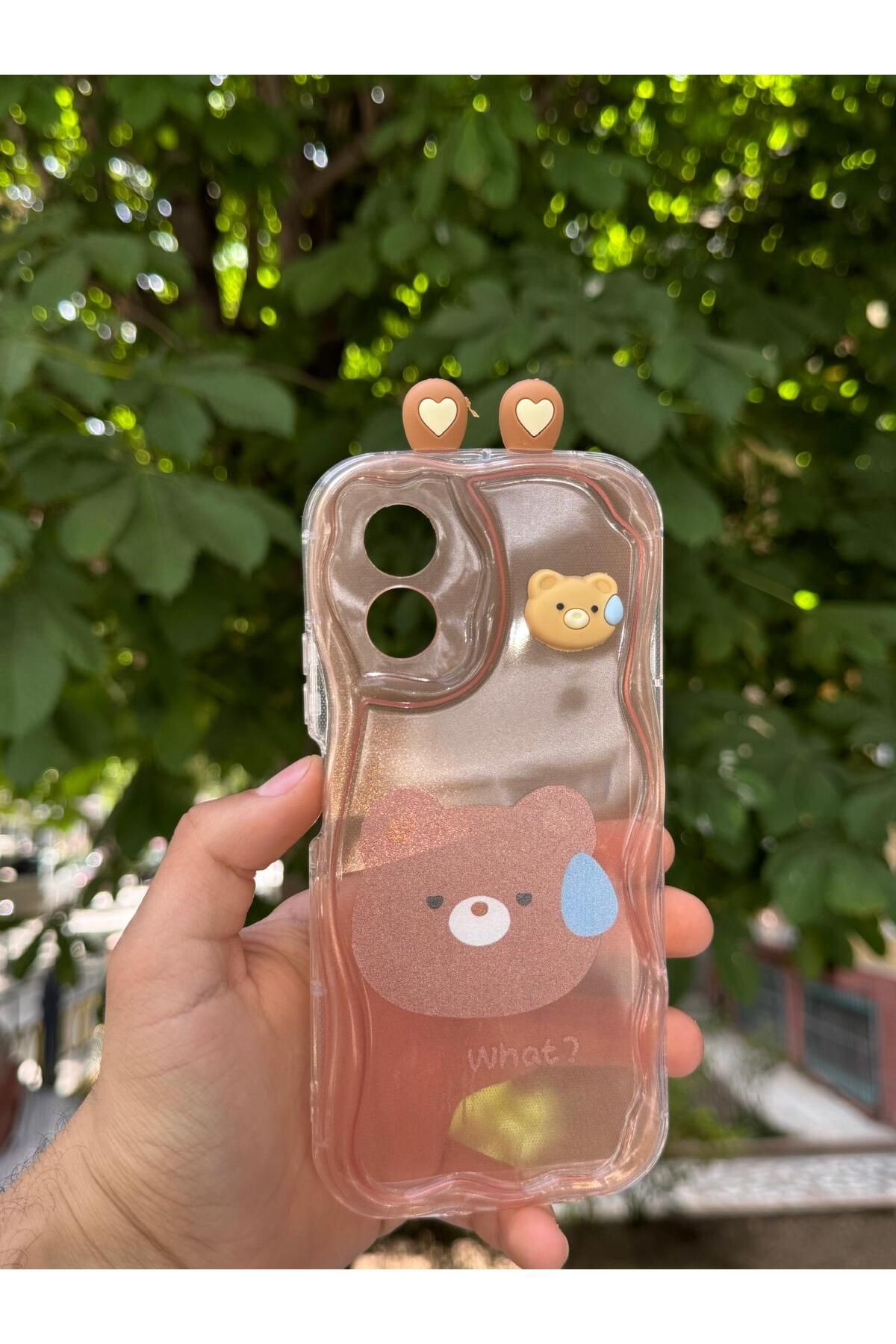 LioTech Oppo A38 Uyumlu Kurbağa / Tavşan / Ayıcık Desenli Kulak Desenli Darbe Emici Özelliğe Sahip Kılıf