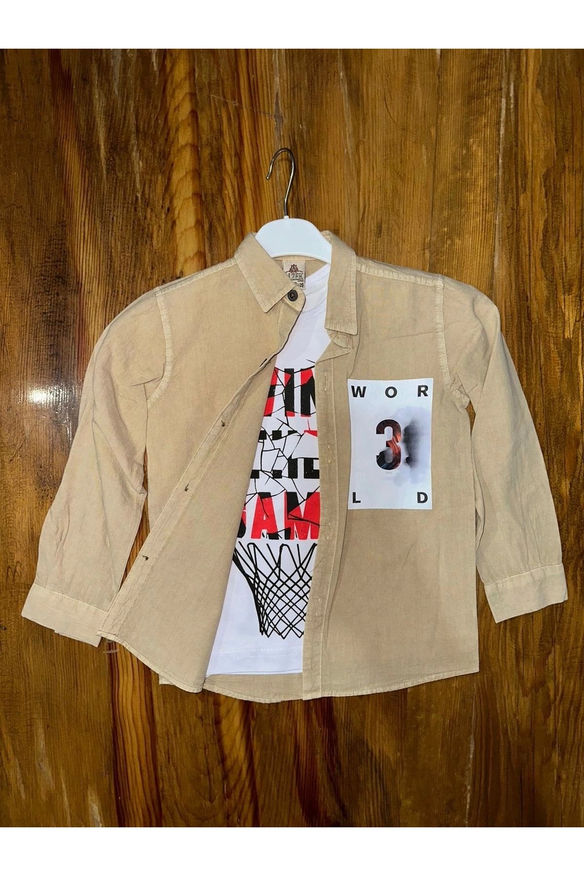 OurStyles 9-13 yaş tişört gömlek kombini vizon