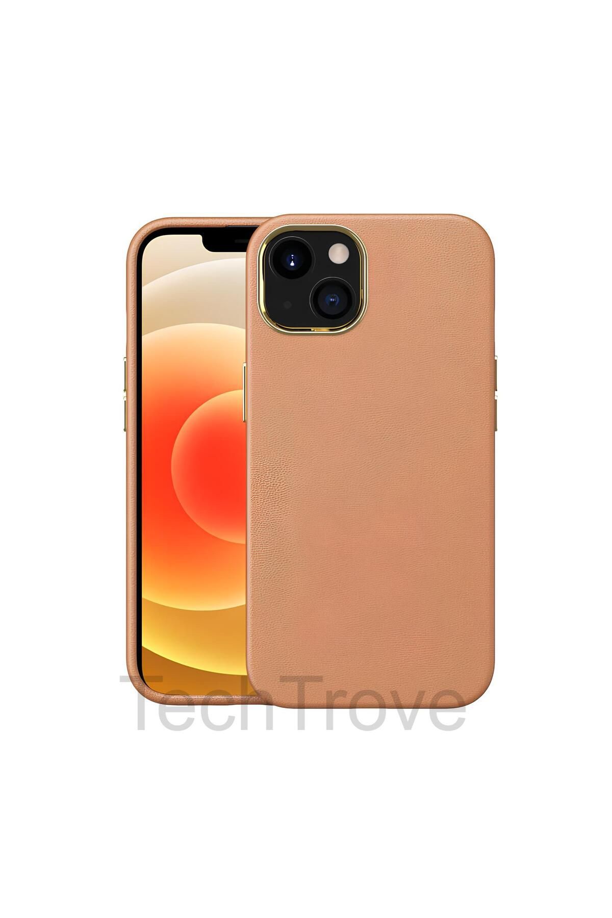 TechTrove Apple iPhone 13 Kılıf Deri Tasarım Kamera Koruma Çıkıntılı Elde Kaymaz Soft Kapak
