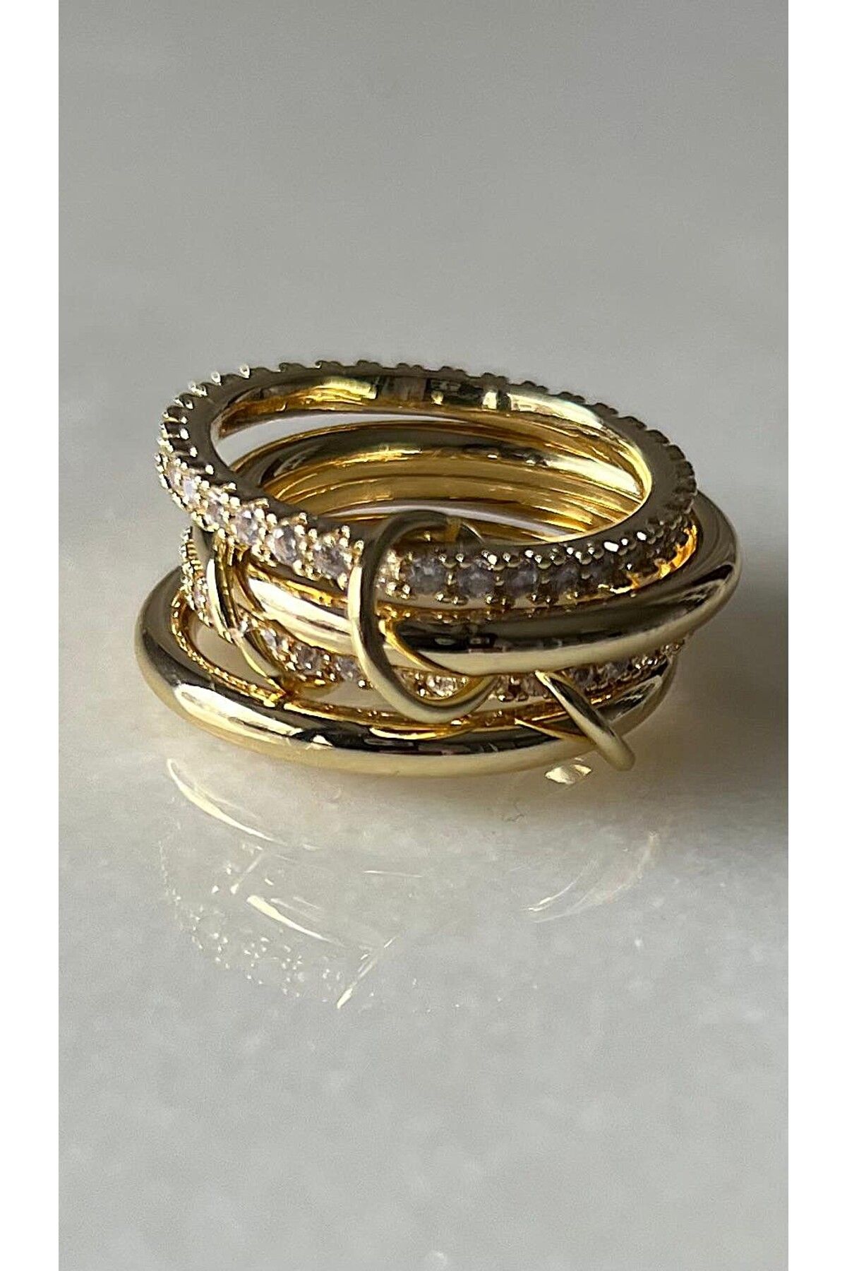 rimeaccessories dörtlü sarmal zirkon taşlı gold yüzük
