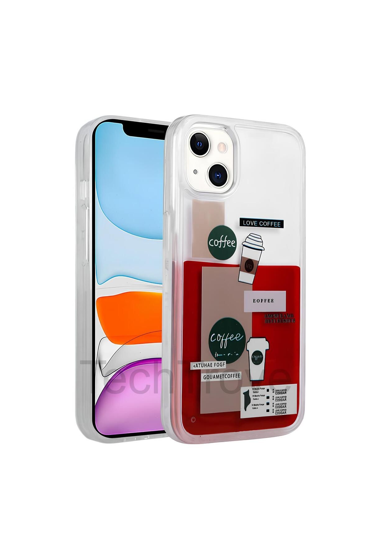 TechTrove Apple iPhone 14 Kılıf Desenli Tasarım Sıvılı Coffee Tasarım Kapak