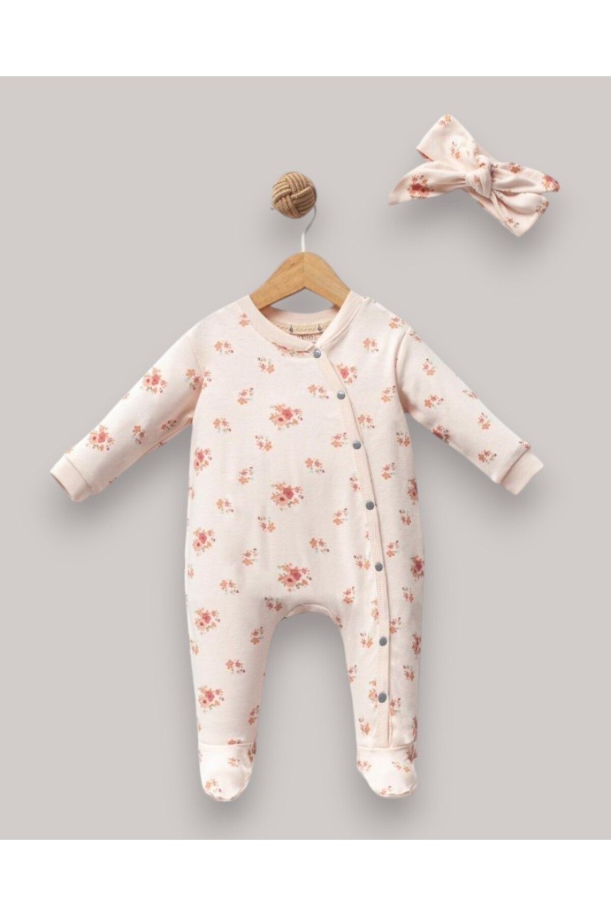 MINNOOSH BABY ÇİÇEK DESENLİ BANDANALI ÇITÇIT TULUM KREM RENK