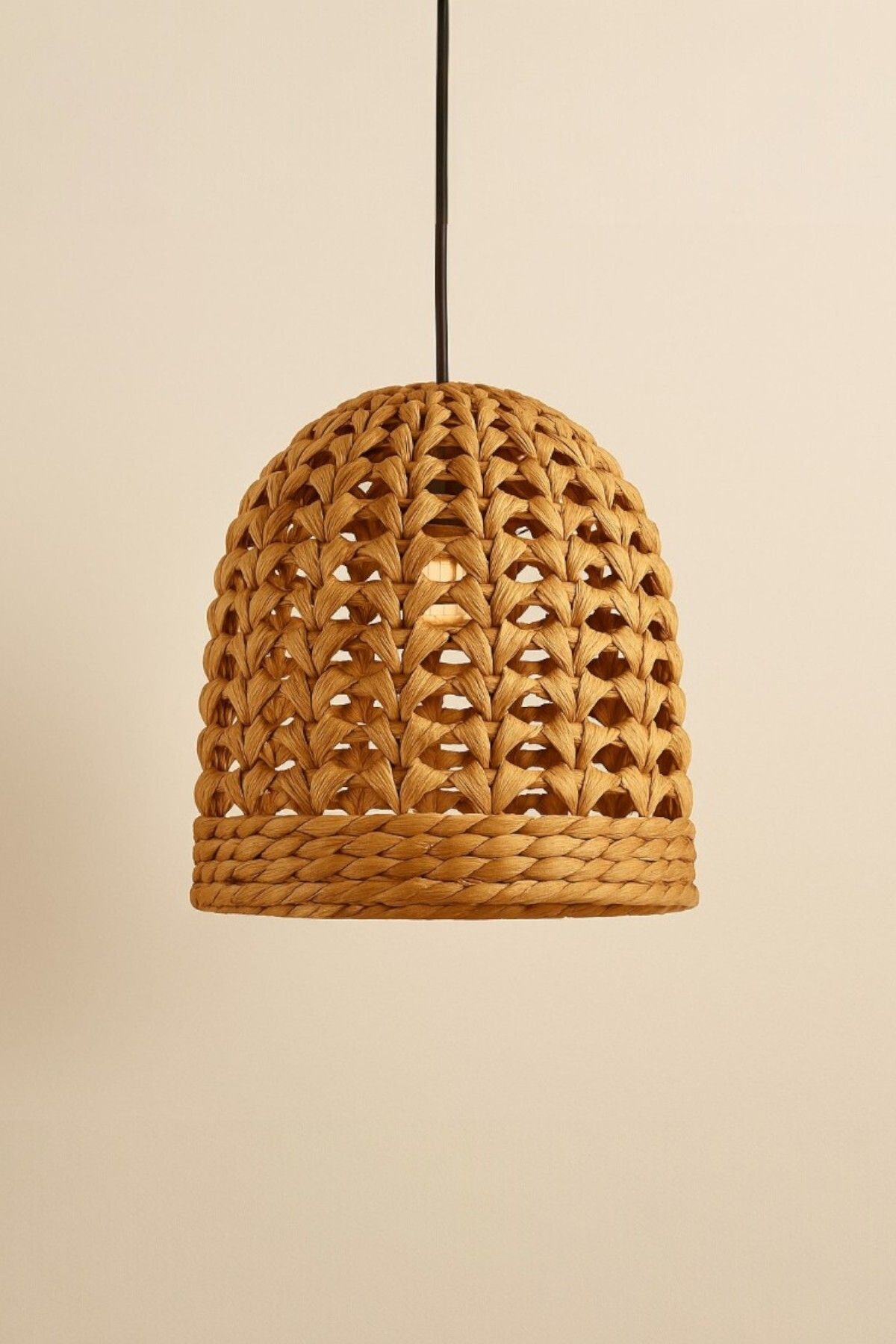 oceanpoint Doğal Örgü Avize, El Yapımı Sarkıt Lamba, Rattan, Su Sümbülü Lifli, Dekoratif Aydınlatma, 30 cm