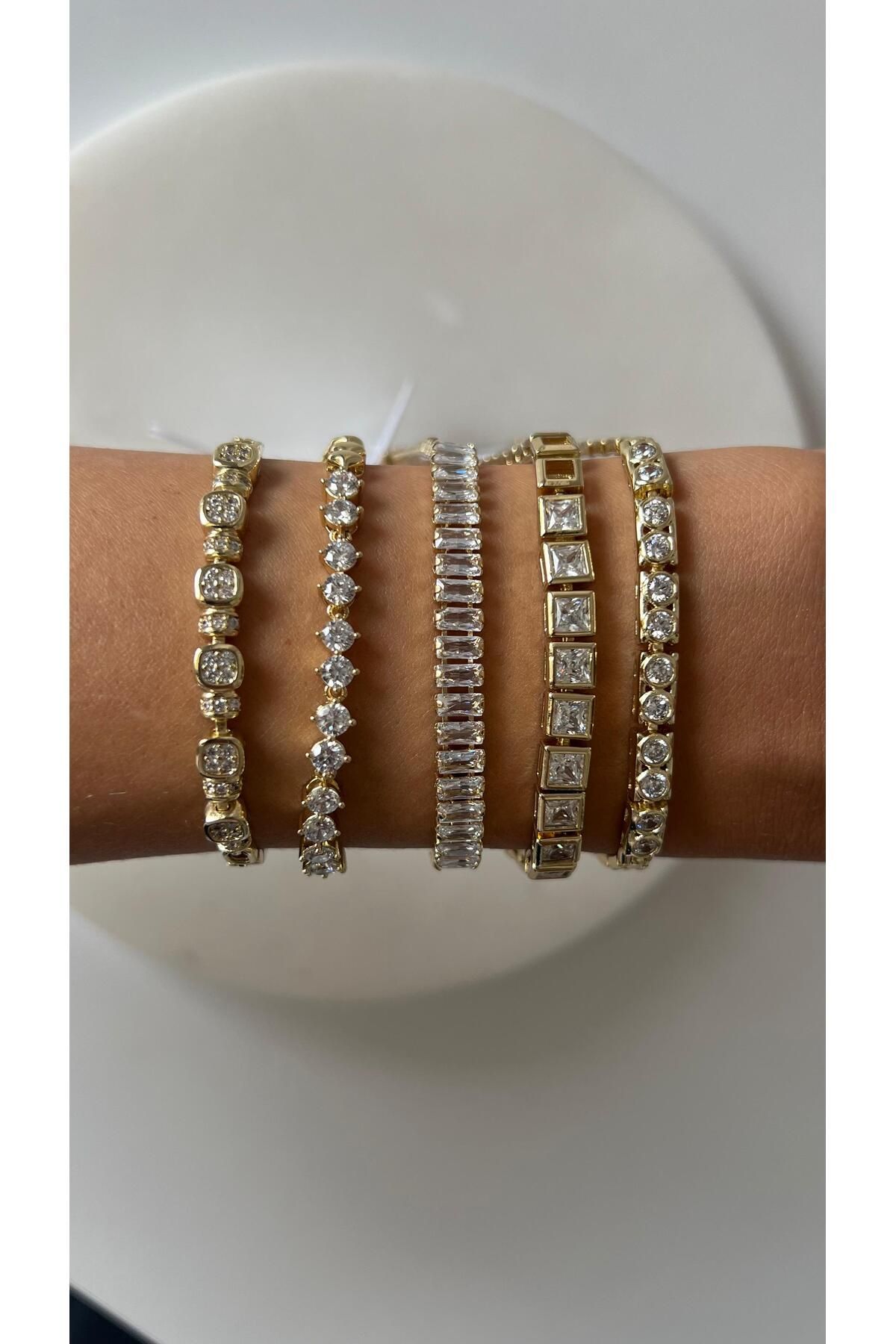 rimeaccessories 14k altın kaplama sıralı zirkon taşlı gold bileklik