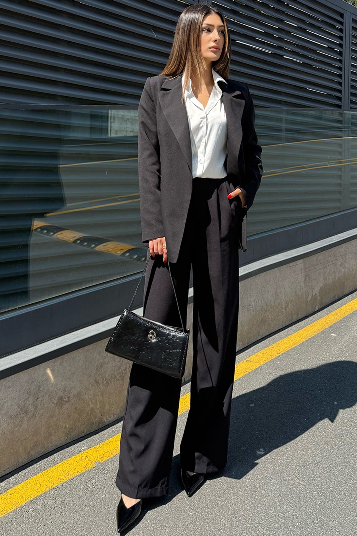 VAGGON Blazer Ceket Pantolon Takım Ve Saten Gömlek Ve Baget Çanta Takım