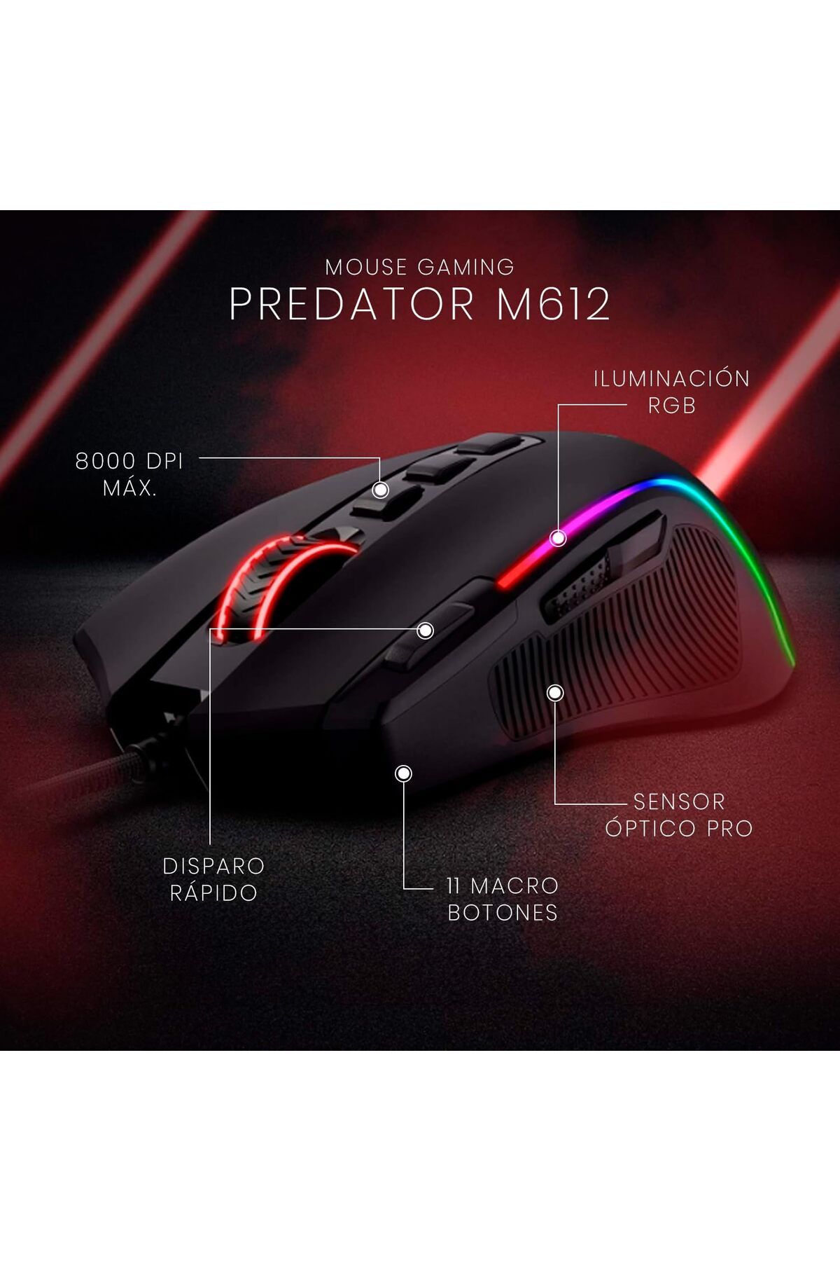REDRAGON-Wired Gaming Mouse M612 Predator RGB with 8000 DPI, 11 Programmable Buttons, 5 Lighting Mod 3