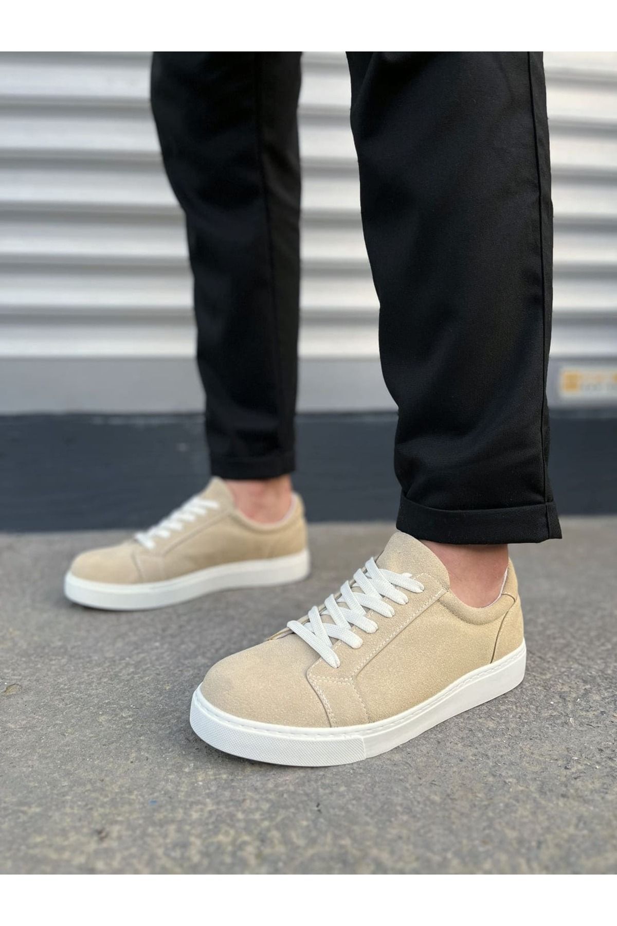 Joy Ayakkabı Erkek Aakkabı Bağcıklı Süet Erkek Günlük Sneaker Ayakkabı SBT - Krem
