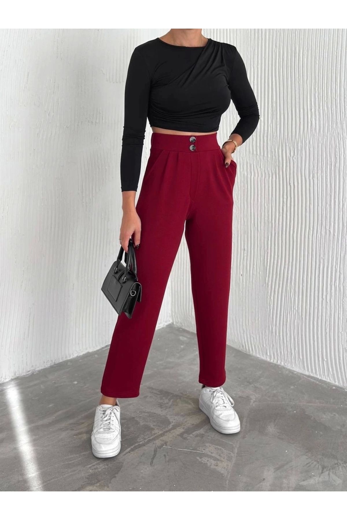 OurStyles örme krep pantolon çift düğmeli