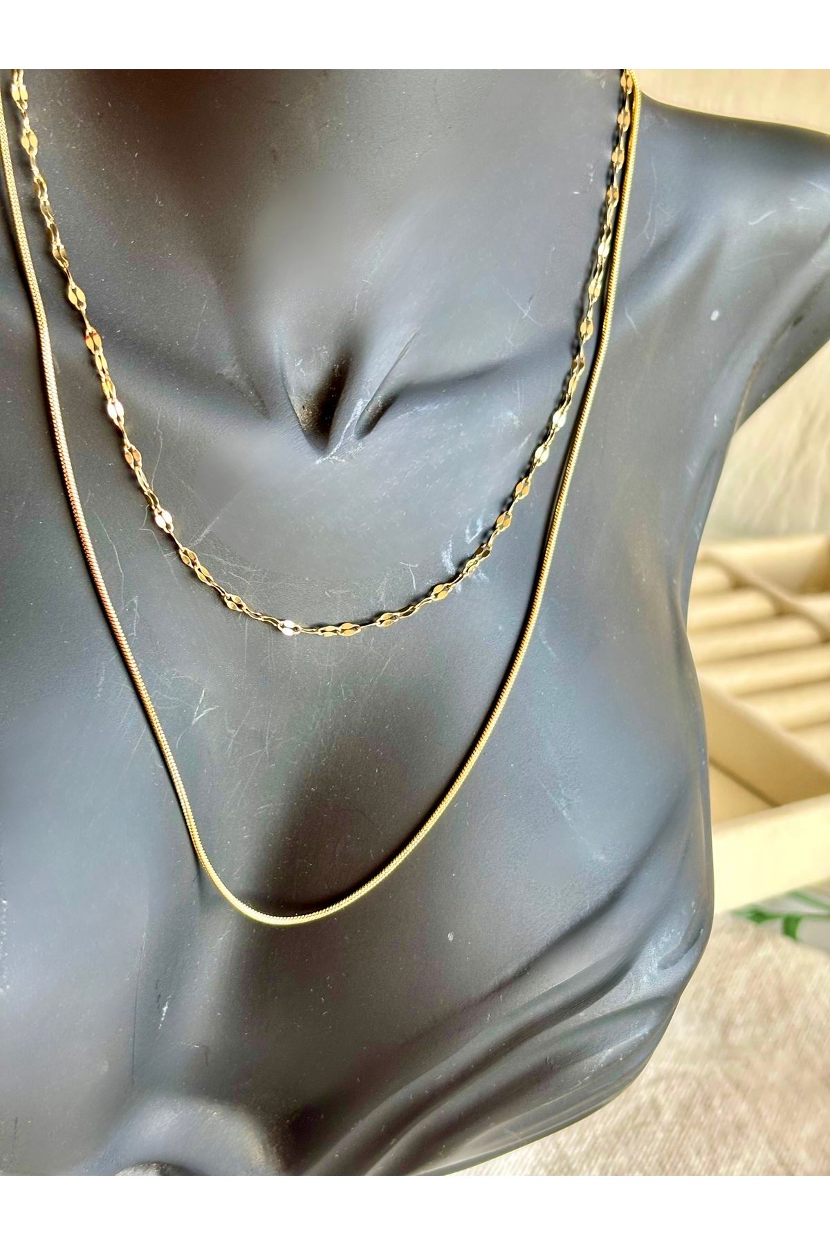 ixchel store Çelik Gold İkili Kombin Kolye