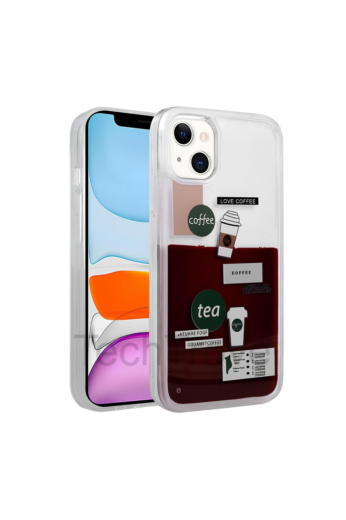 TechTrove Apple iPhone 14 Kılıf Desenli Tasarım Sıvılı Coffee Tasarım Kapak