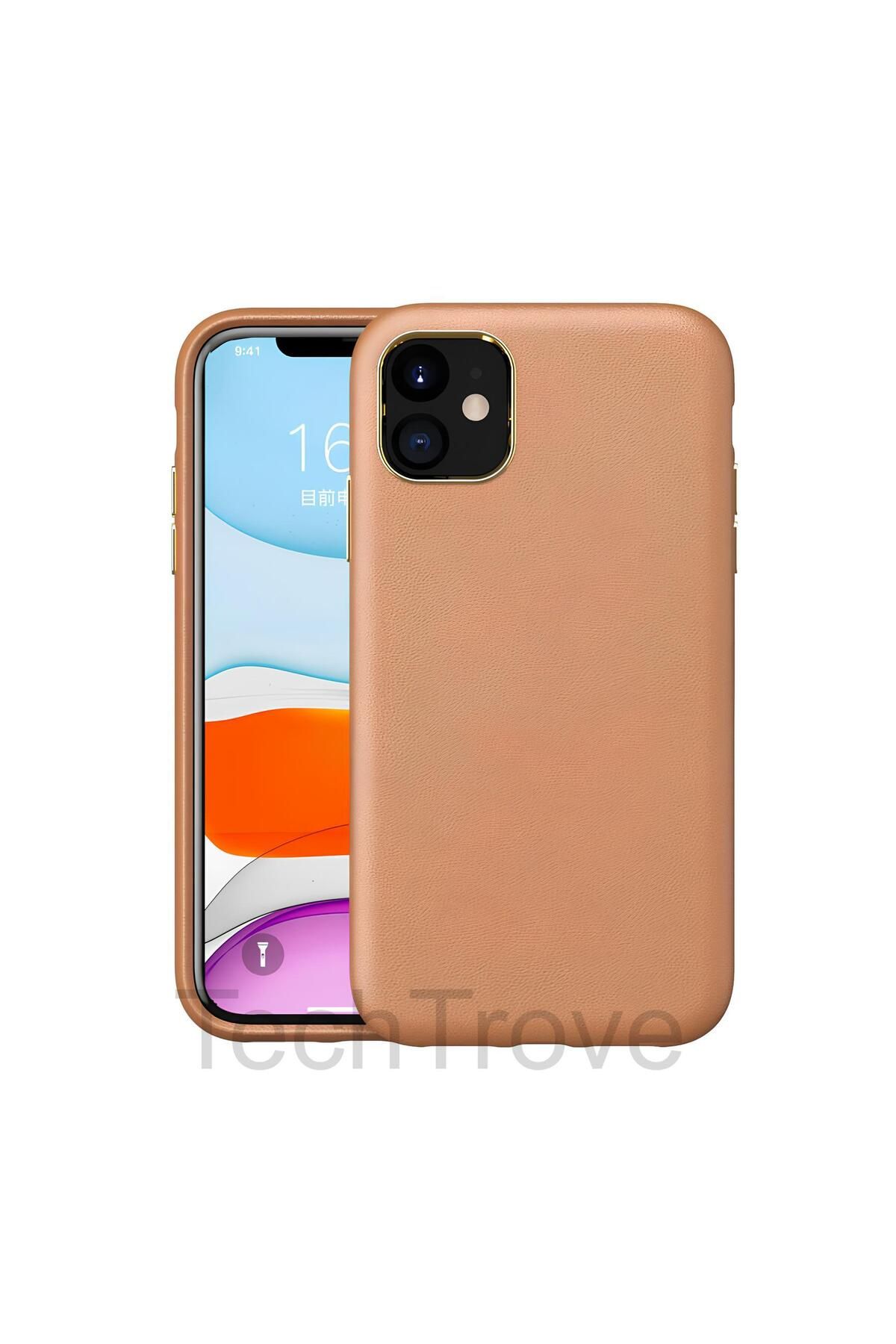 TechTrove Apple iPhone 11 Kılıf Deri Tasarım Kamera Koruma Çıkıntılı Elde Kaymaz Soft Kapak